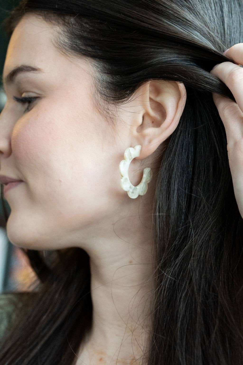Flora Hoops - Cream // Flower Earrings, Gift, Jewelry - Image 2