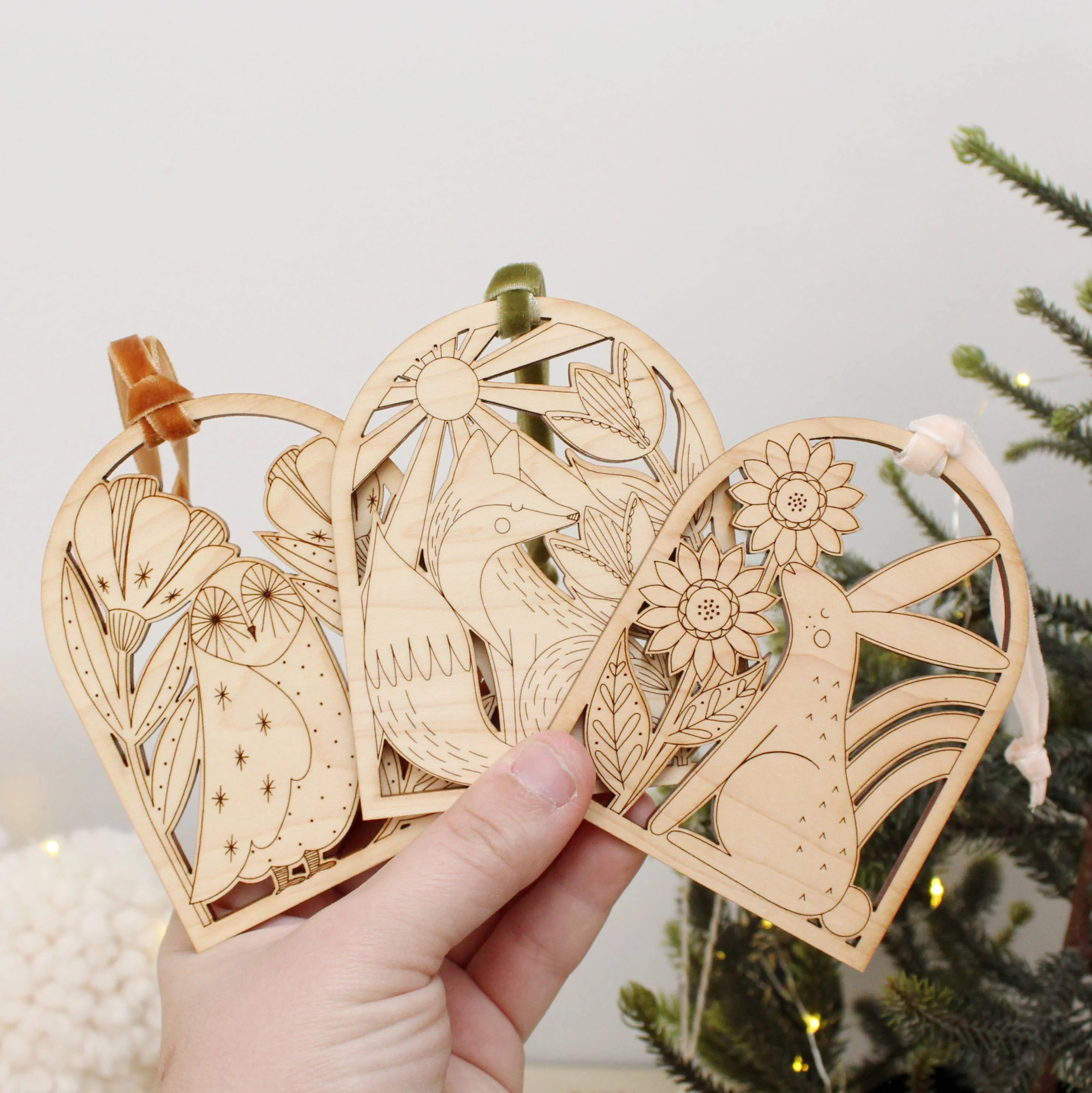 Wooden arch fox christmas holiday ornaments - Image 2