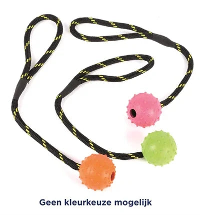 Happy Pet Tough Toys Ball Studded on Rope Rubber - Work or tug toy - Image 1