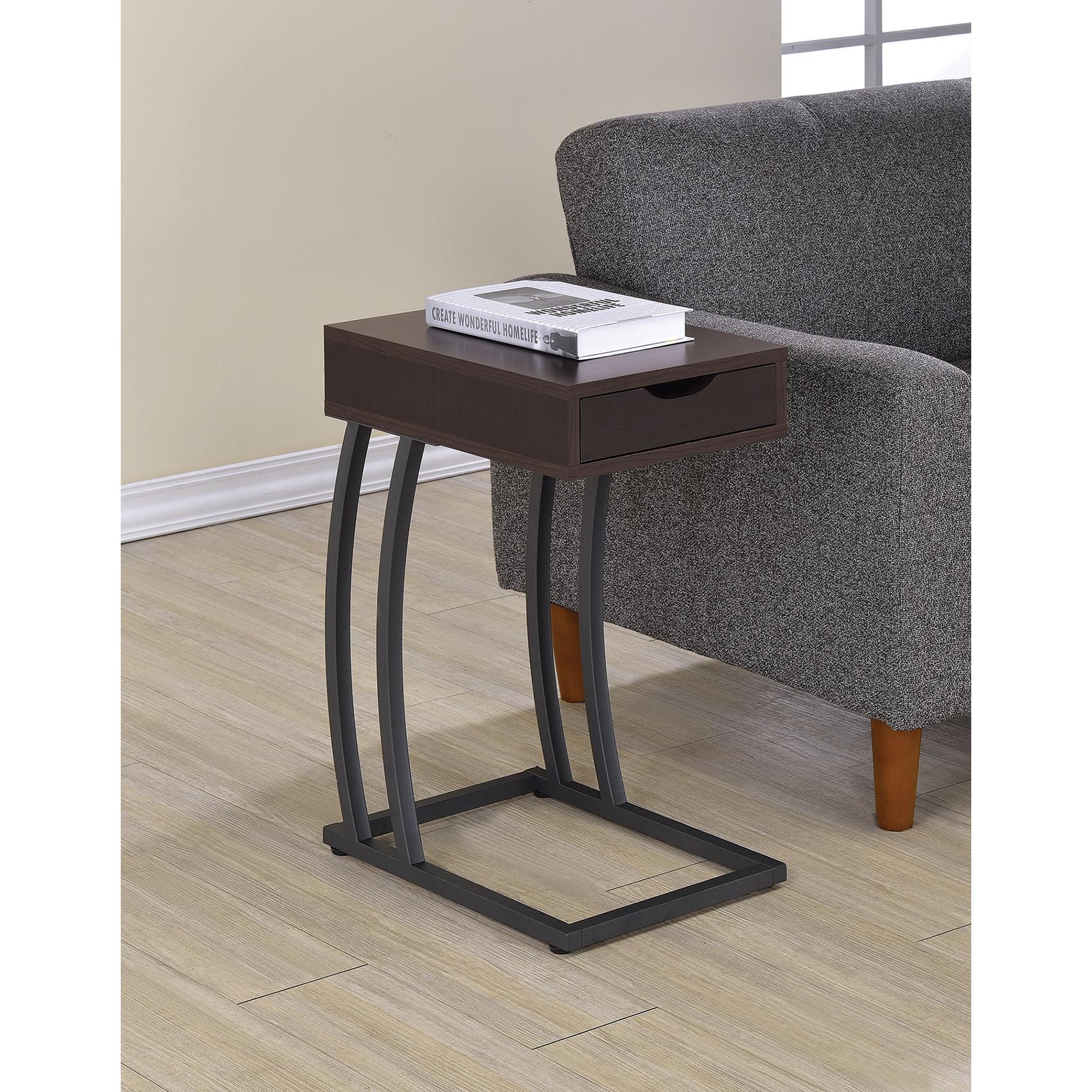 Coaster Furniture Troy 900578 1-Drawer C-Shaped Side Table Power Outlet - Cappuccino - Image 2