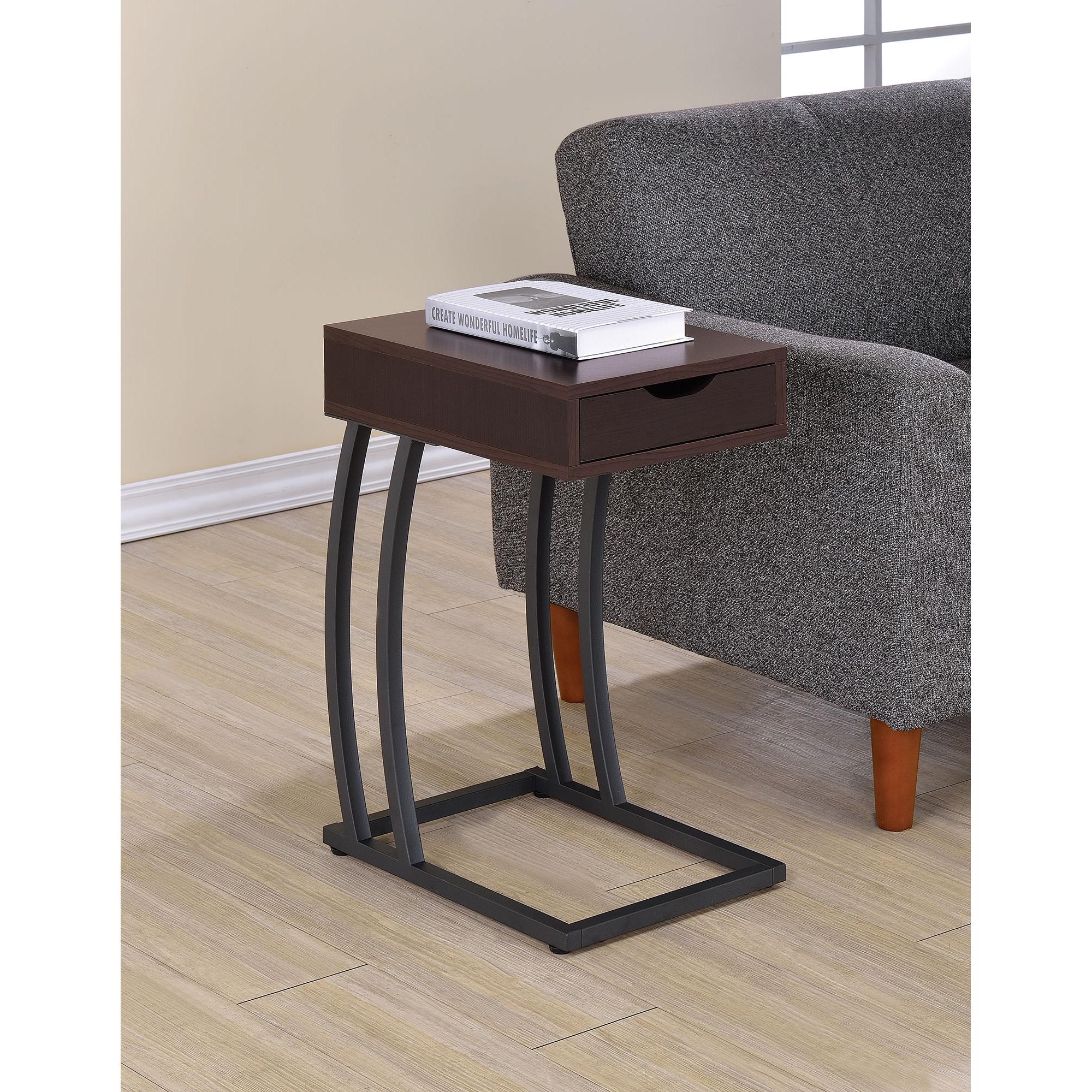 Coaster Furniture Troy 900578 1-Drawer C-Shaped Side Table Power Outlet - Cappuccino - Image 3