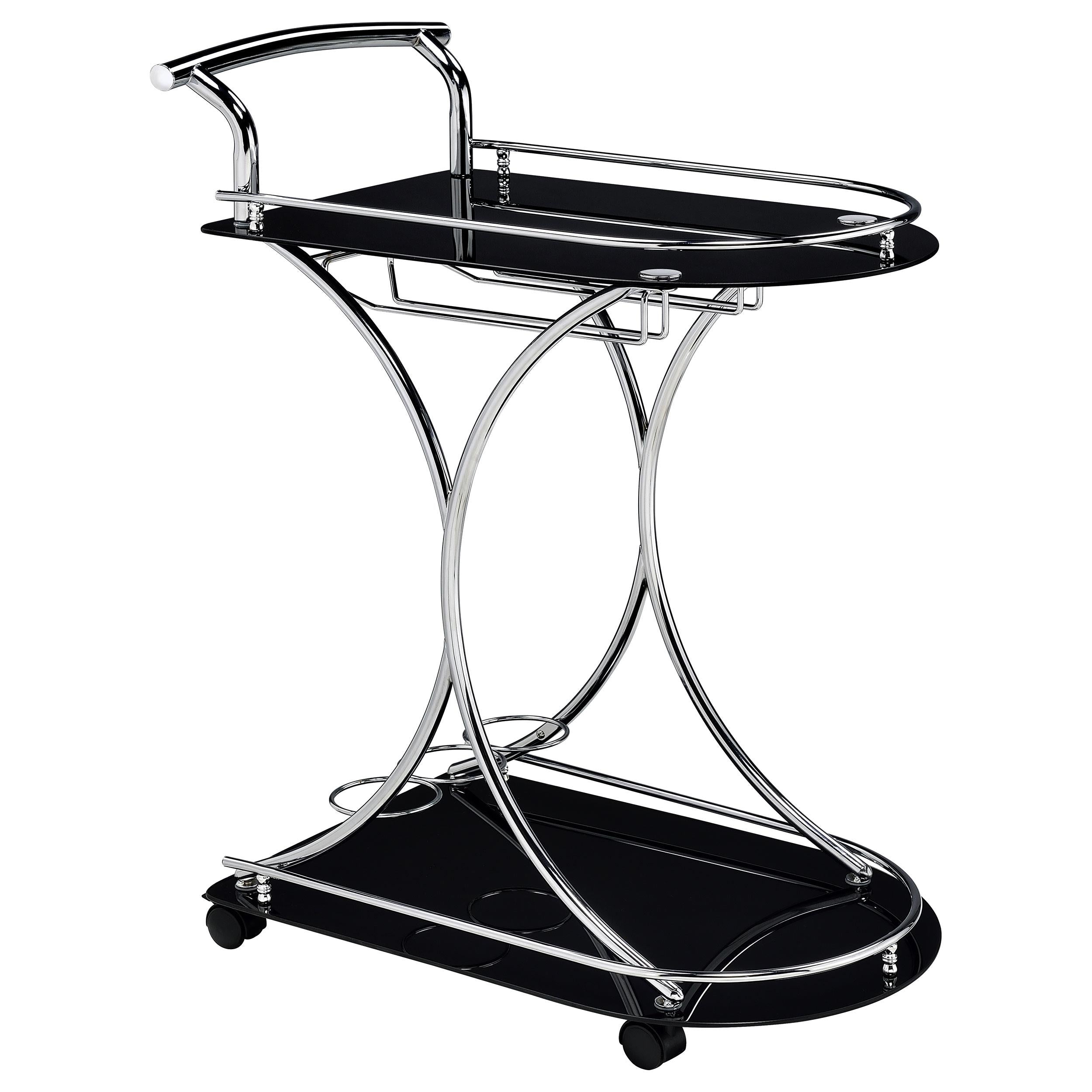 Coaster Furniture Elfman 910001 2-tier Glass Shelf Metal Bar Cart - Black and Chrome - Image 1