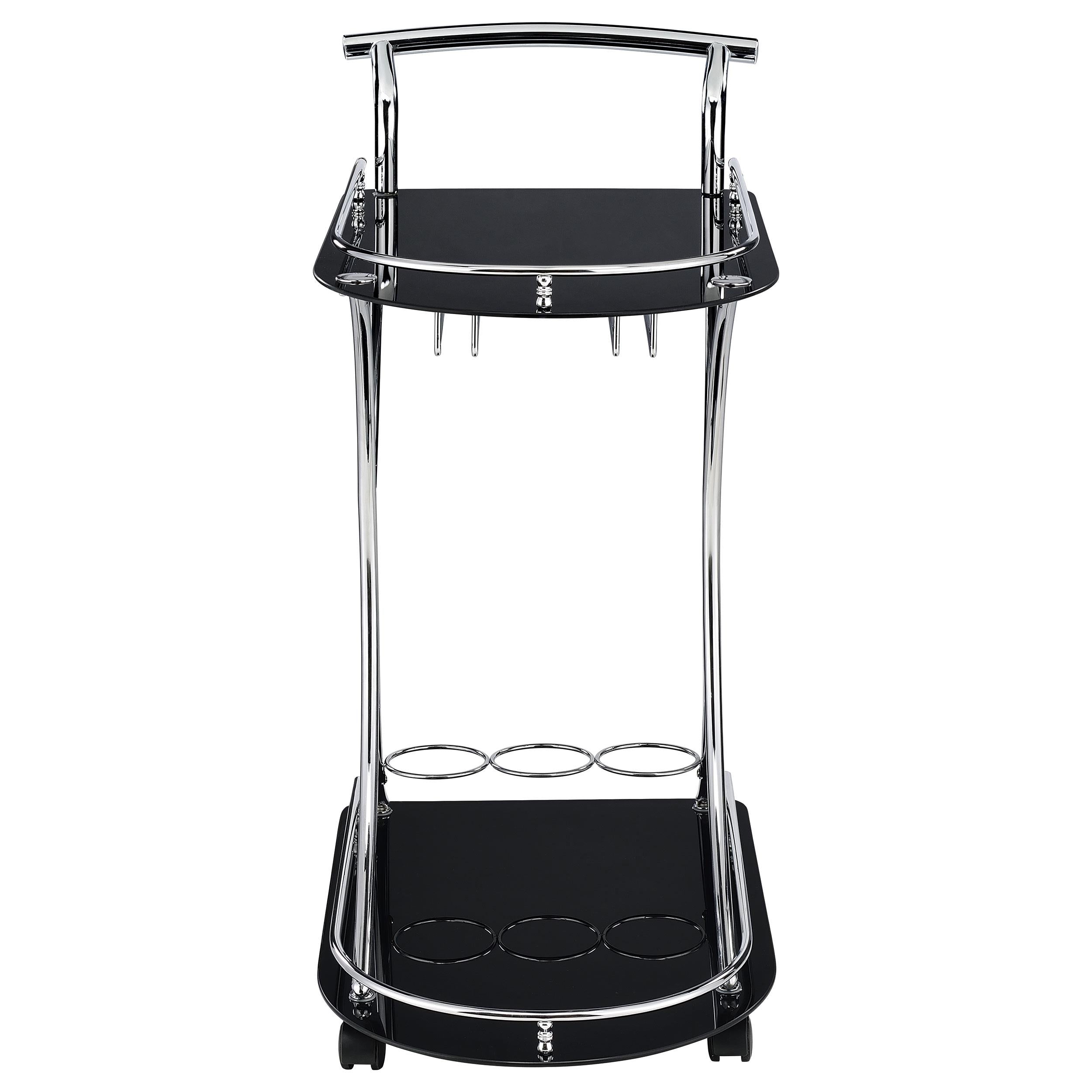 Coaster Furniture Elfman 910001 2-tier Glass Shelf Metal Bar Cart - Black and Chrome - Image 2