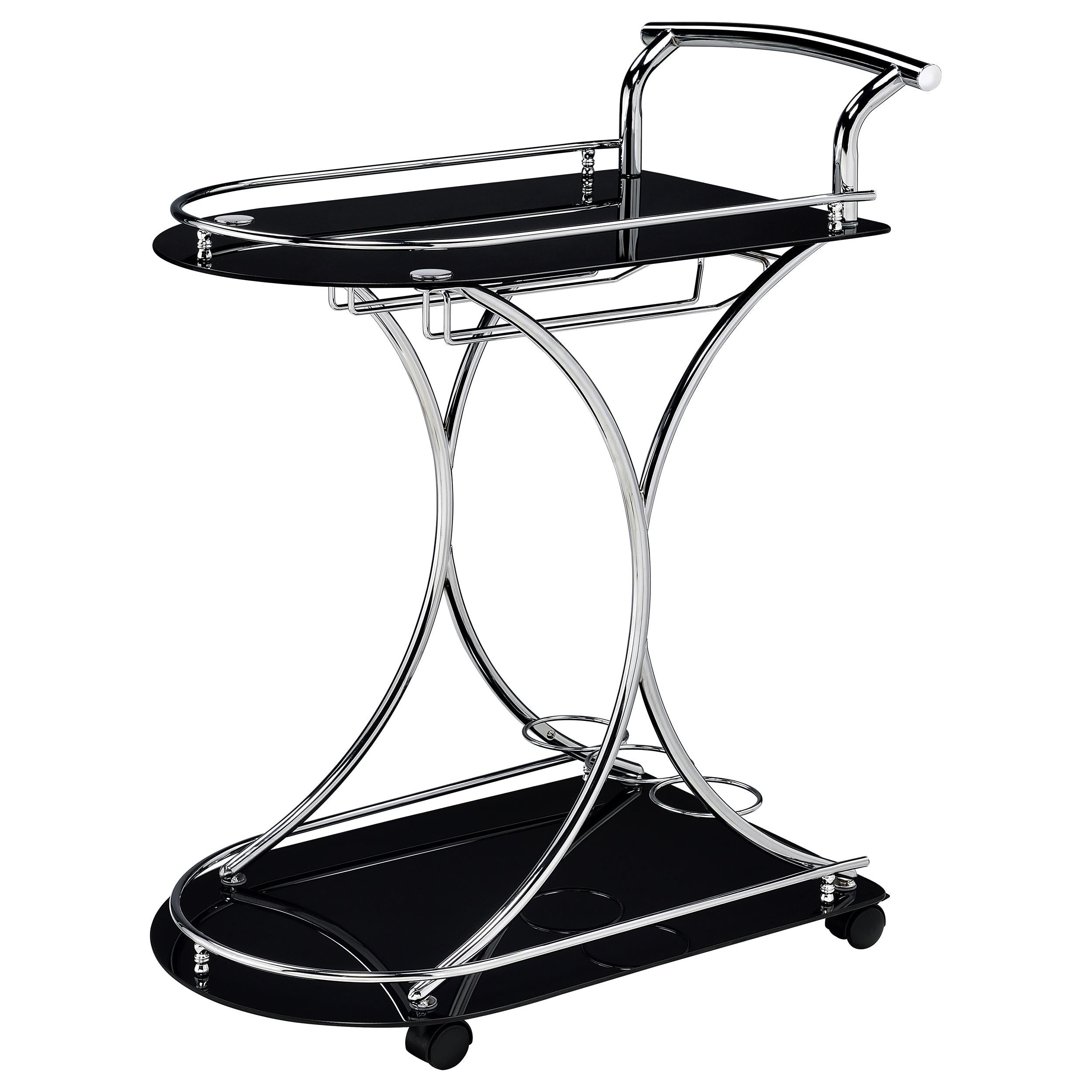Coaster Furniture Elfman 910001 2-tier Glass Shelf Metal Bar Cart - Black and Chrome - Image 3