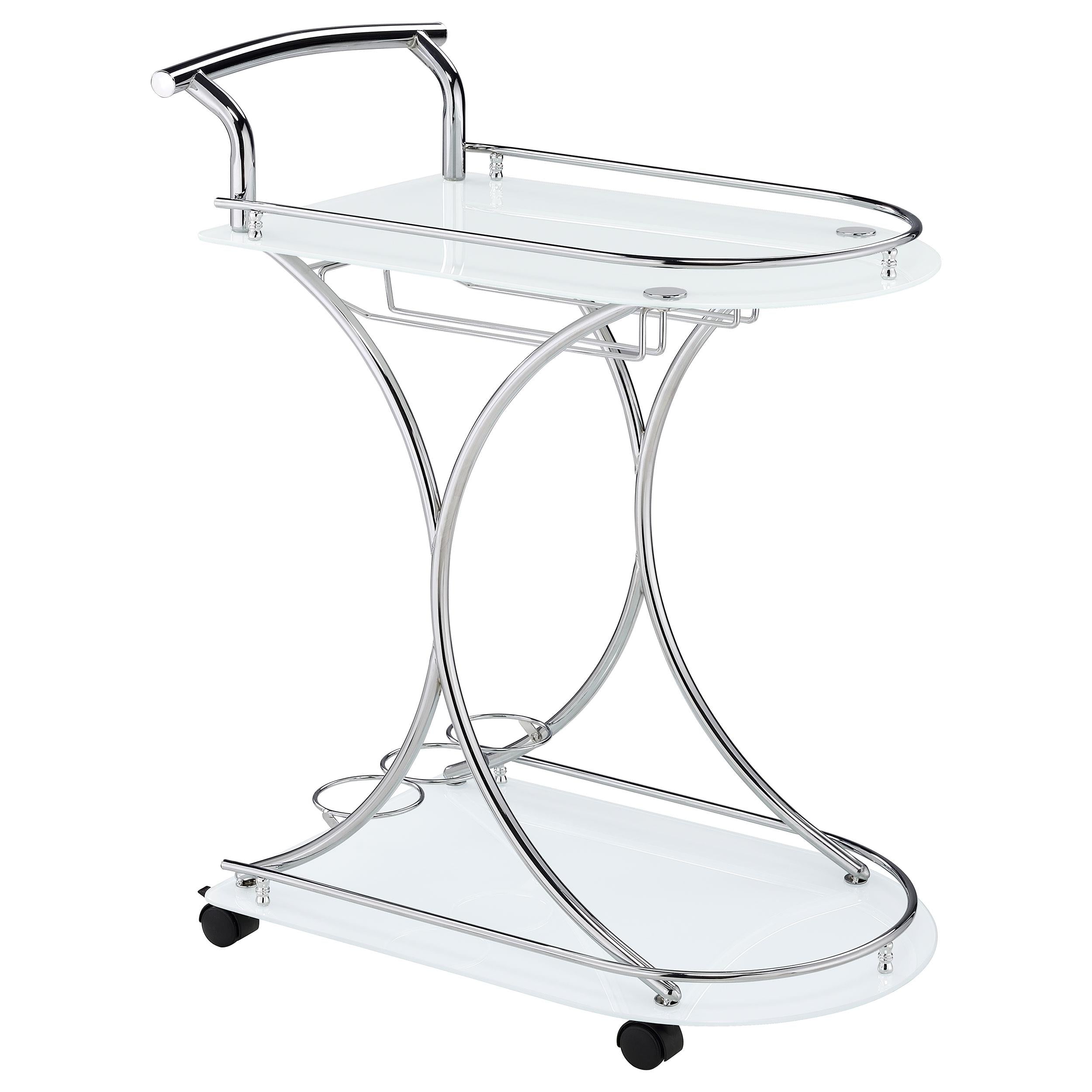 Coaster Furniture Elfman 910002 2-tier Glass Shelf Metal Bar Cart - White and Chrome - Image 1