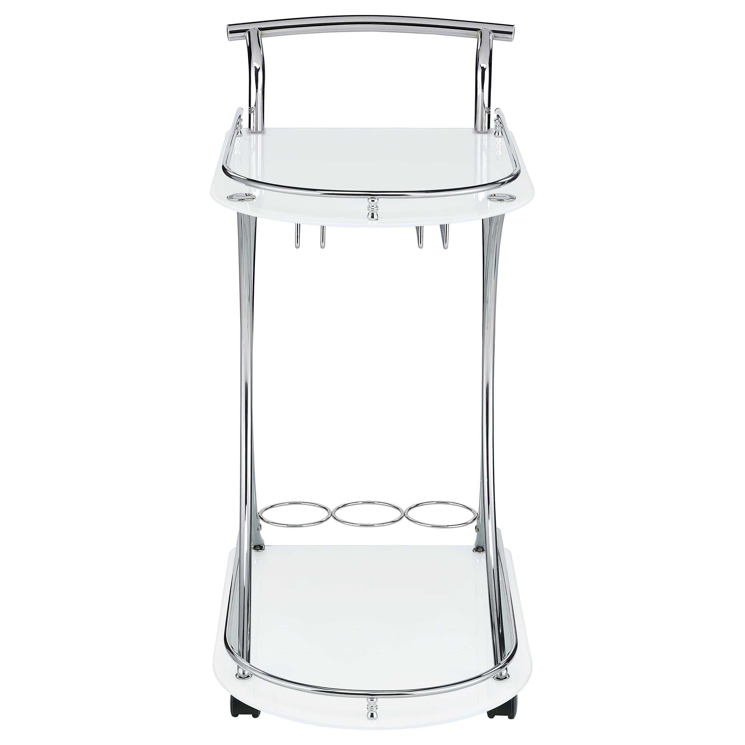Coaster Furniture Elfman 910002 2-tier Glass Shelf Metal Bar Cart - White and Chrome - Image 2