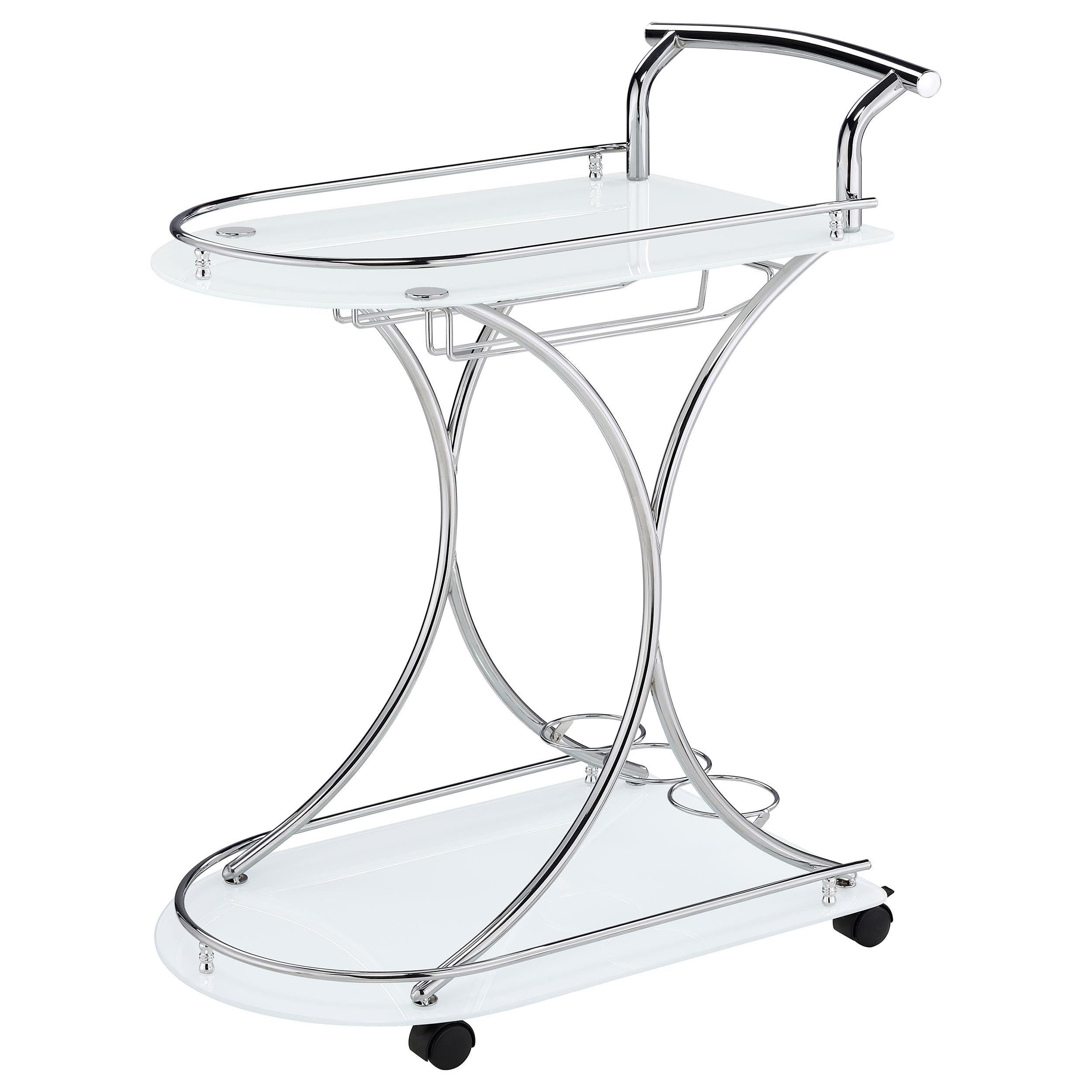 Coaster Furniture Elfman 910002 2-tier Glass Shelf Metal Bar Cart - White and Chrome - Image 3