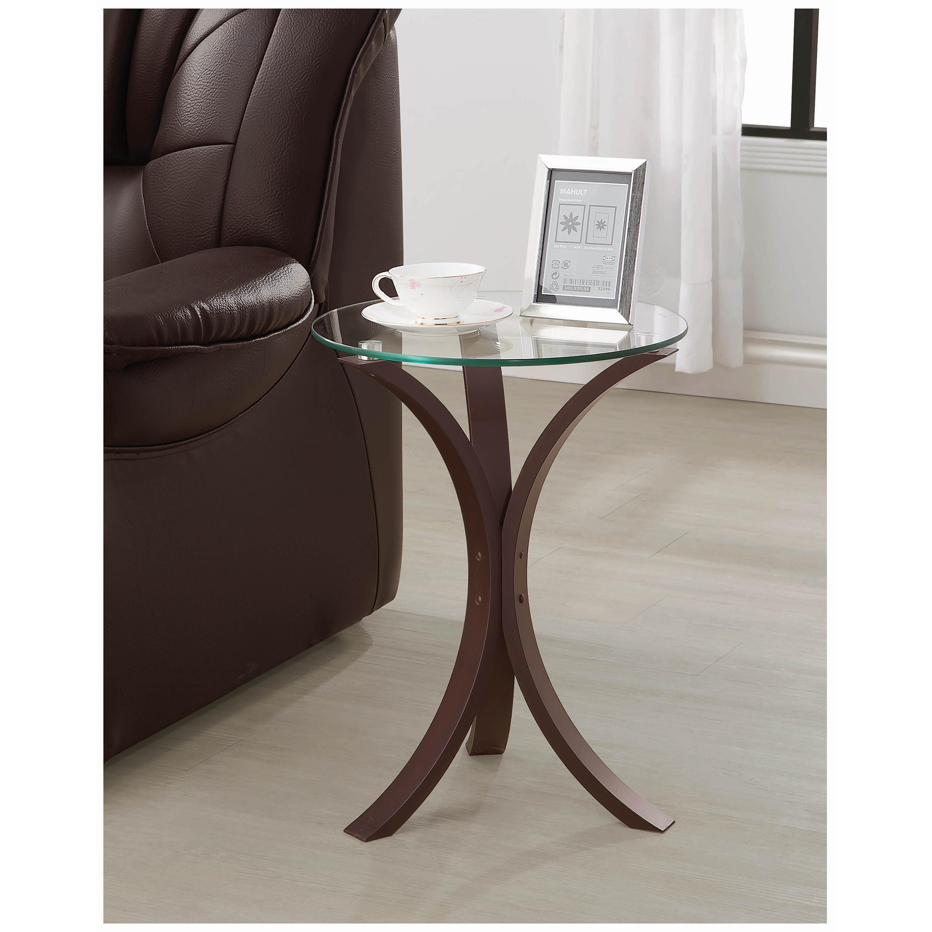 Coaster Furniture Edgar 902867 Round Glass Top Accent Side Table - Cappuccino - Image 2