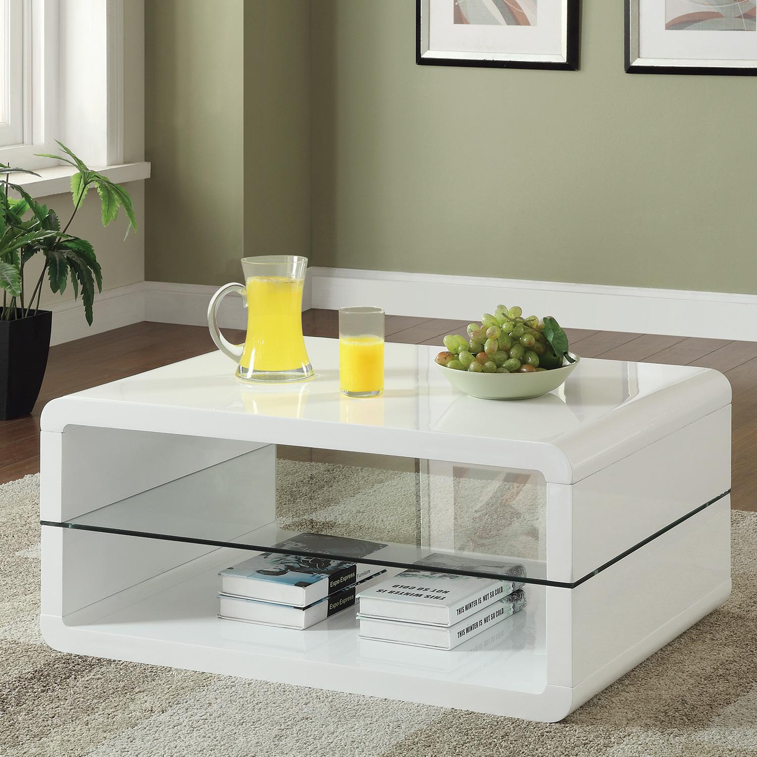 Coaster Furniture Elana 703268 1-shelf Rectangular Coffee Table - White High Gloss - Image 2