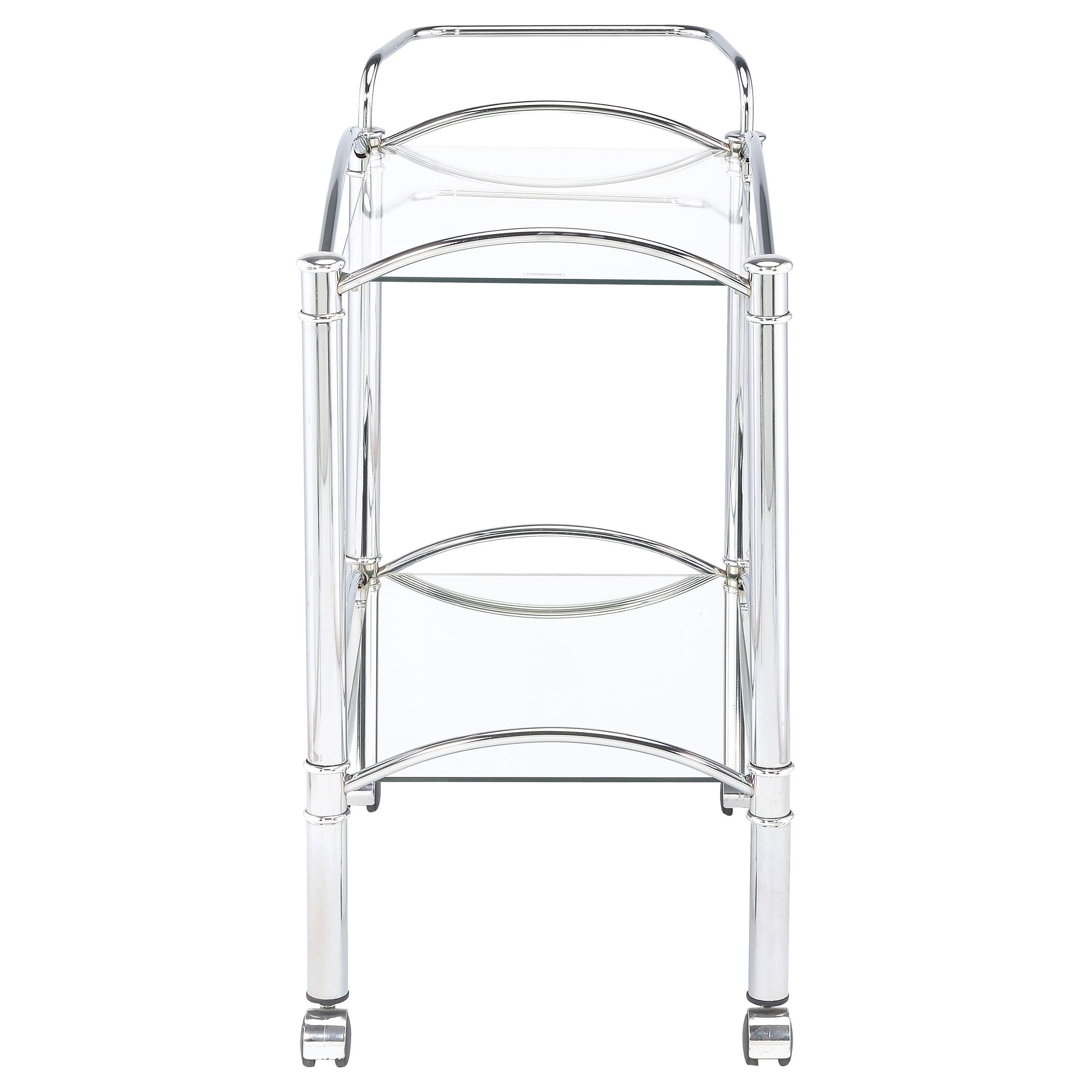 Coaster Furniture Shadix 910077 2-tier Rectangular Glass Shelf Metal Bar Cart - Chrome - Image 2
