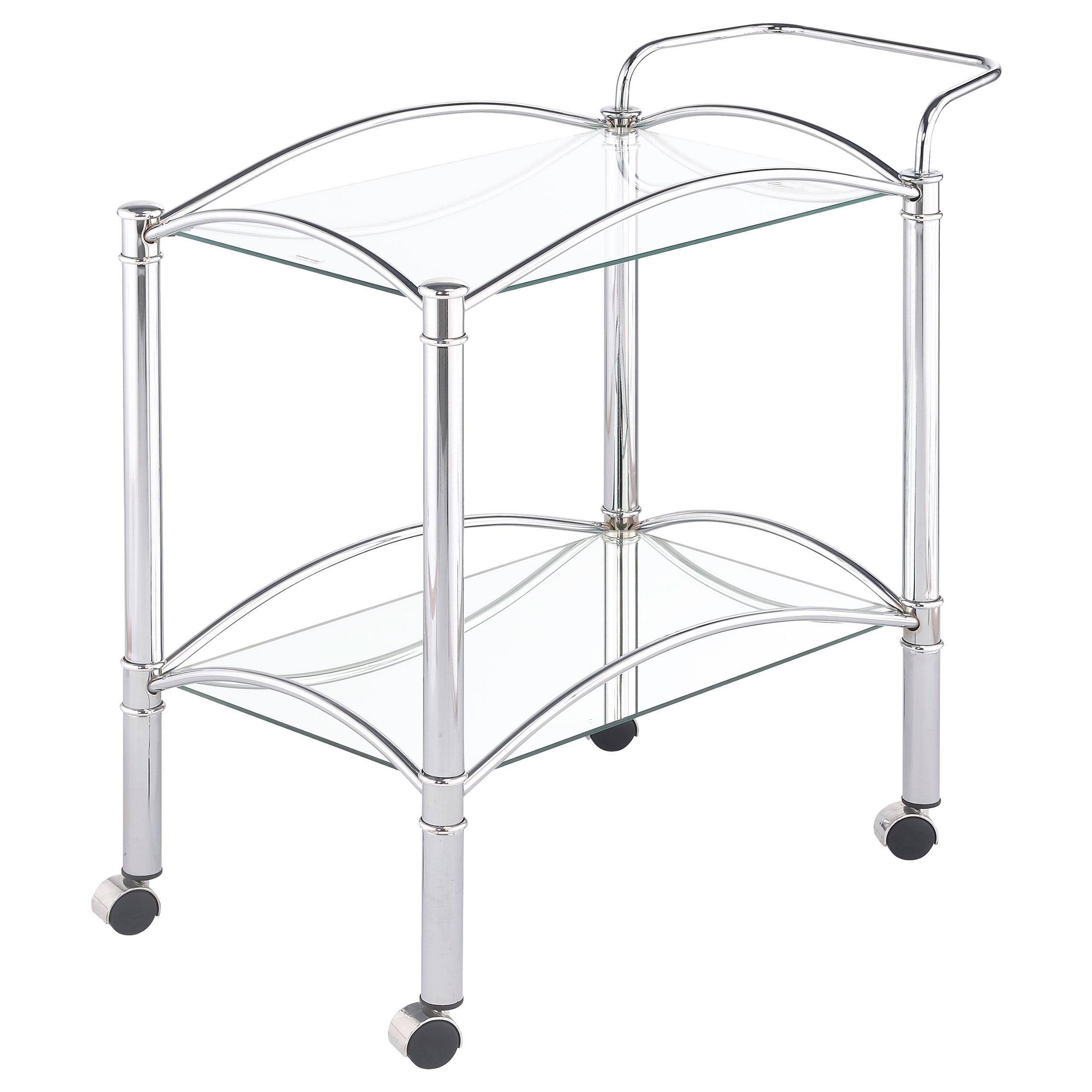 Coaster Furniture Shadix 910077 2-tier Rectangular Glass Shelf Metal Bar Cart - Chrome - Image 3