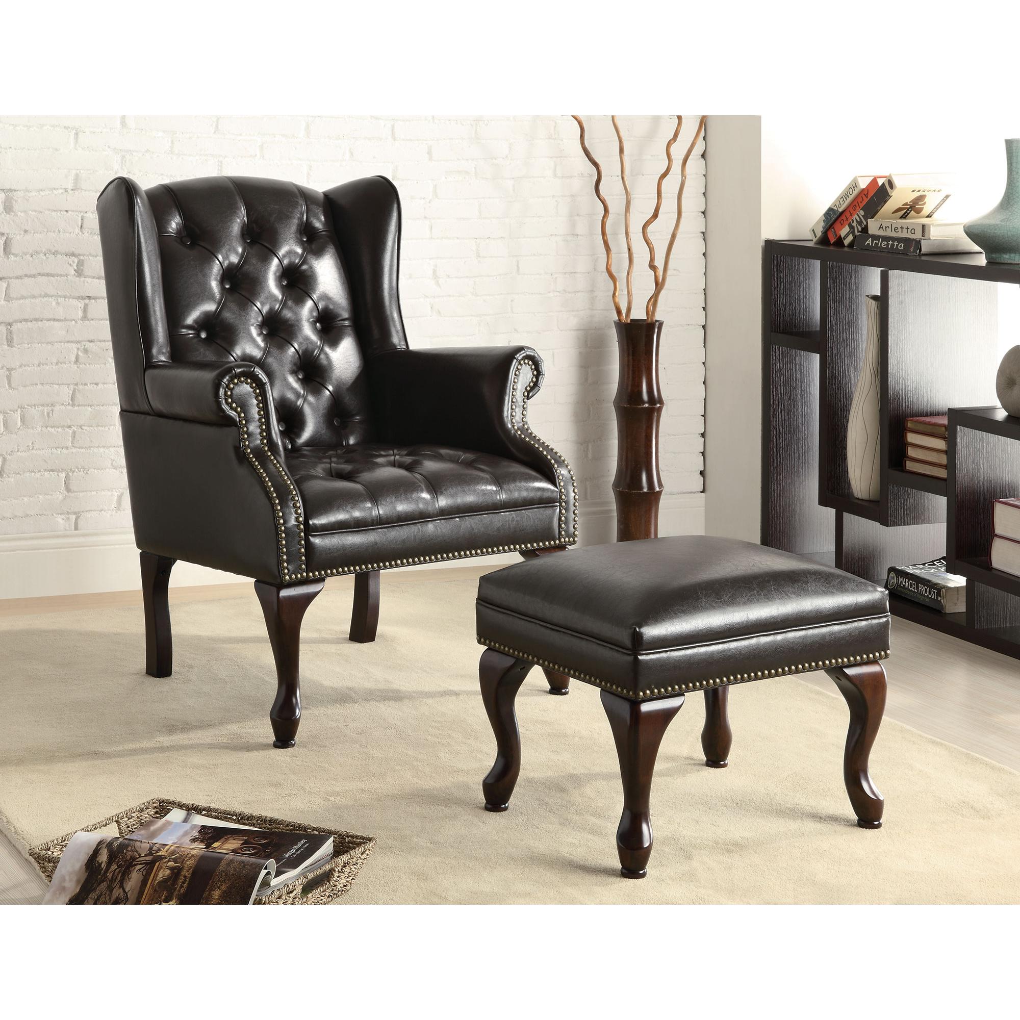Coaster Furniture Roberts 900262 Upholstered Wingback Chair and Ottoman Set - Black - Image 3