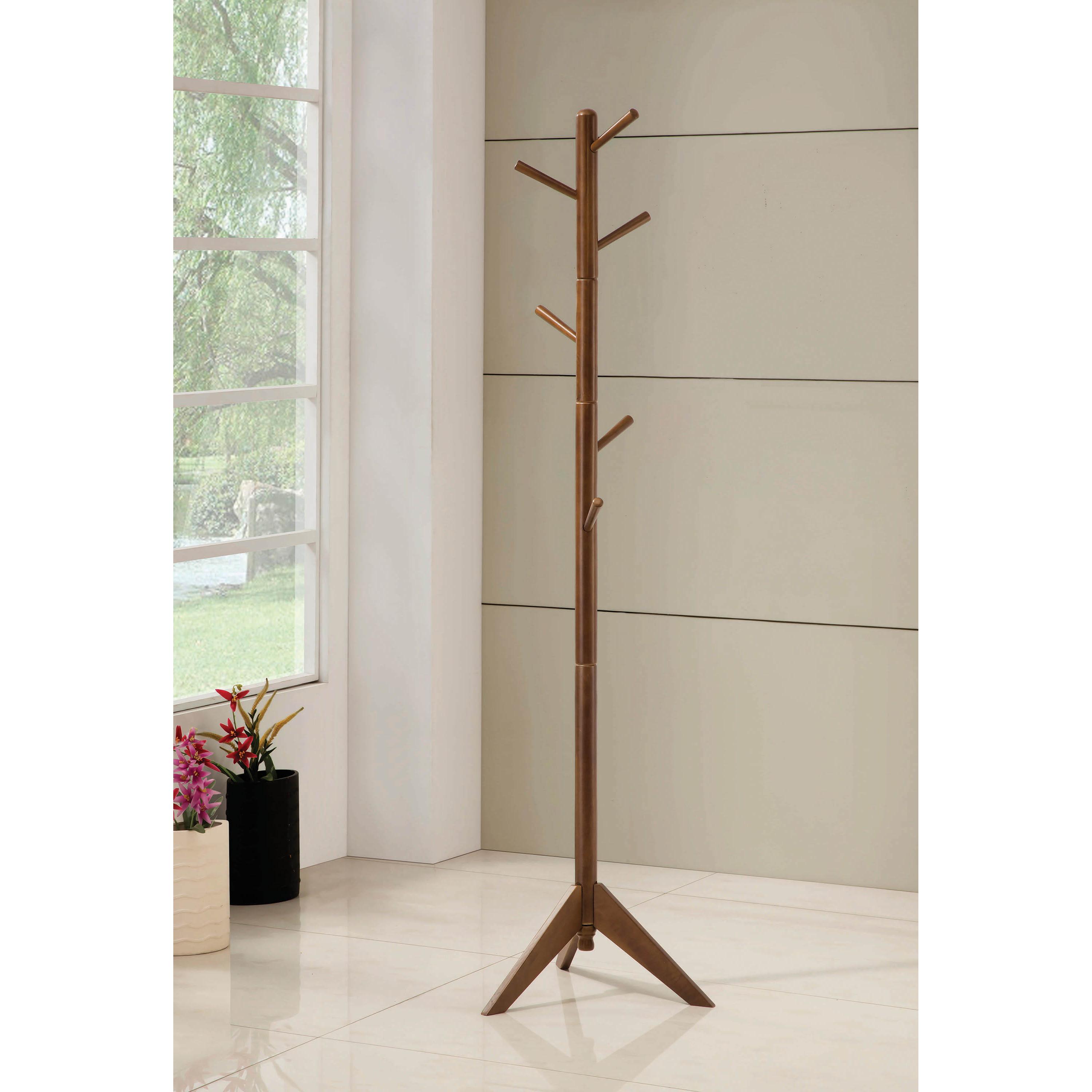 Coaster Furniture Devlin 900633 6 Hook Freestanding Wood Coat Rack Hat Hanger - Walnut - Image 1