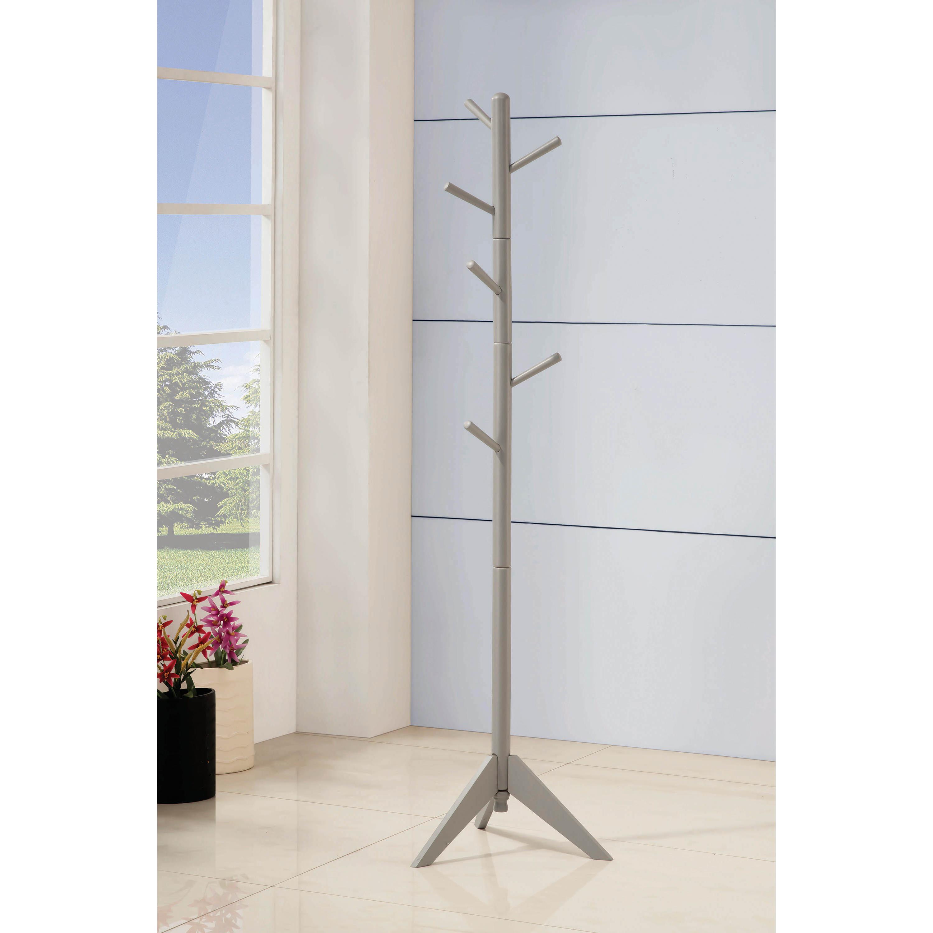 Coaster Furniture Devlin 900632 6 Hook Freestanding Wood Coat Rack Hat Hanger – Grey