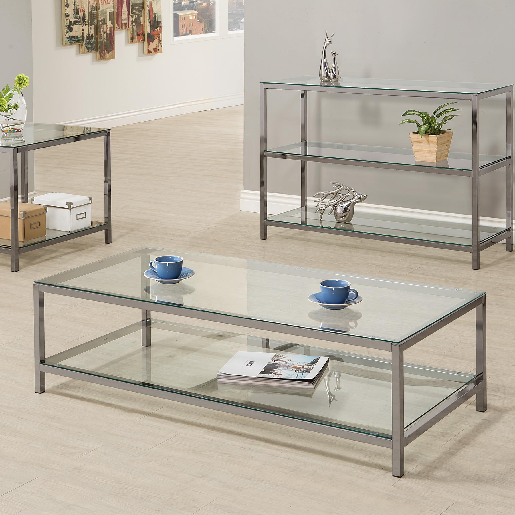 Coaster Furniture Trini 720228 1-shelf Glass Top Coffee Table - Black Nickel - Image 2