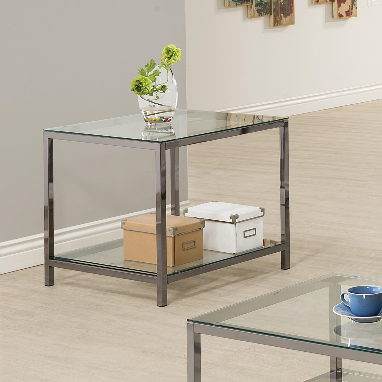 Coaster Furniture Trini 720227 1-shelf Glass Top Side End Table - Black Nickel - Image 2