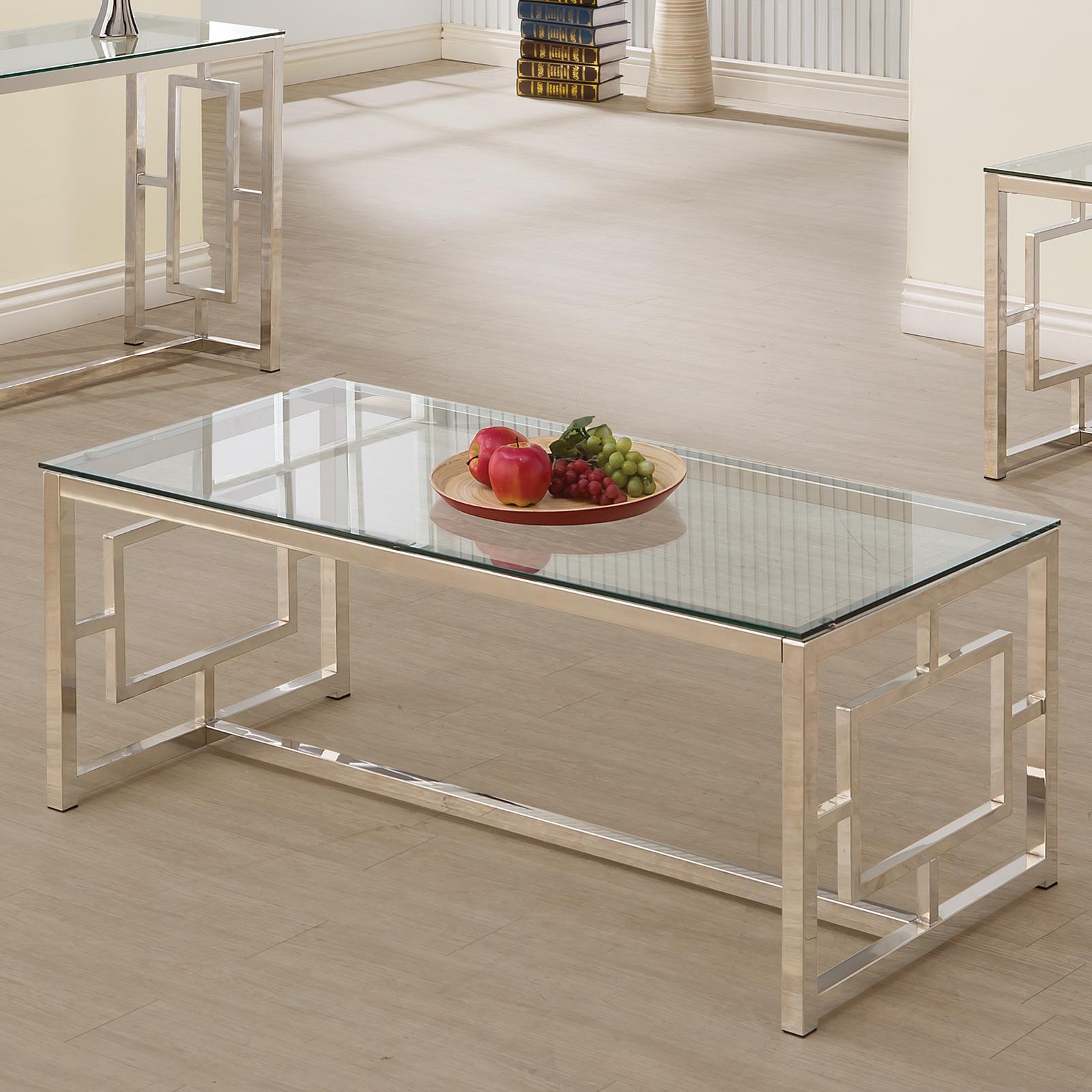 Coaster Furniture Merced 703738 Rectangular Glass Top Coffee Table - Nickel - Image 2