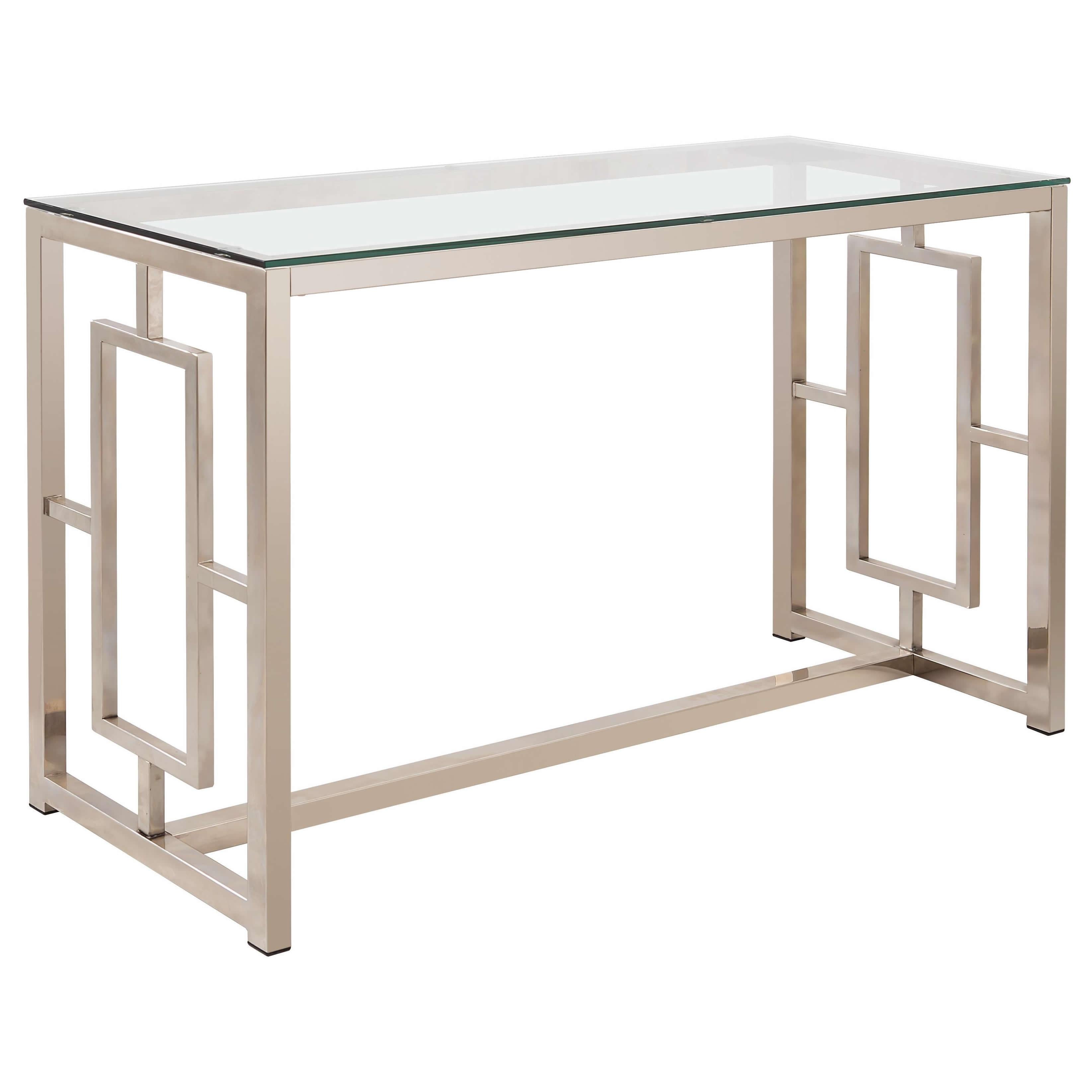 Coaster Furniture Merced 703739 Glass Top Metal Entryway Sofa Console Table - Nickel - Image 1