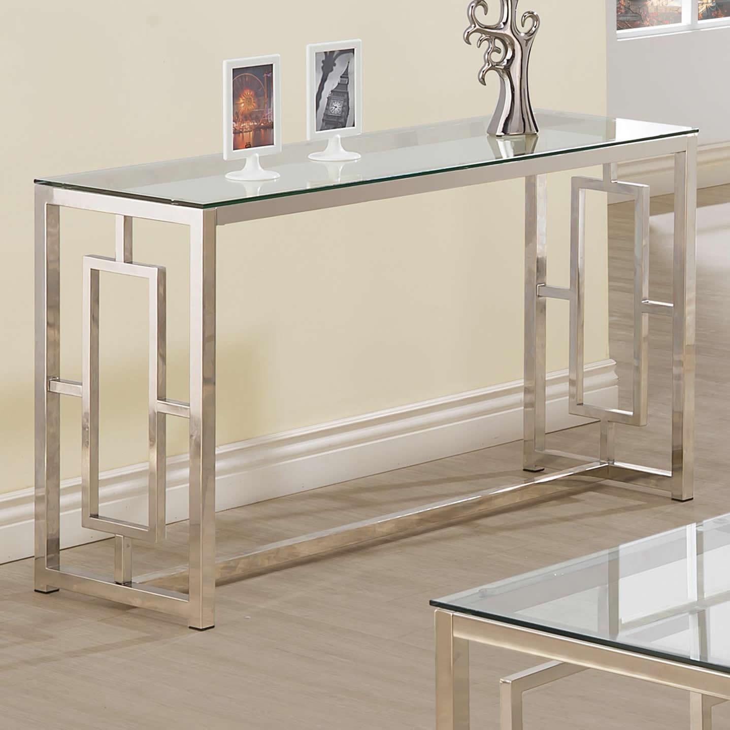 Coaster Furniture Merced 703739 Glass Top Metal Entryway Sofa Console Table - Nickel - Image 2