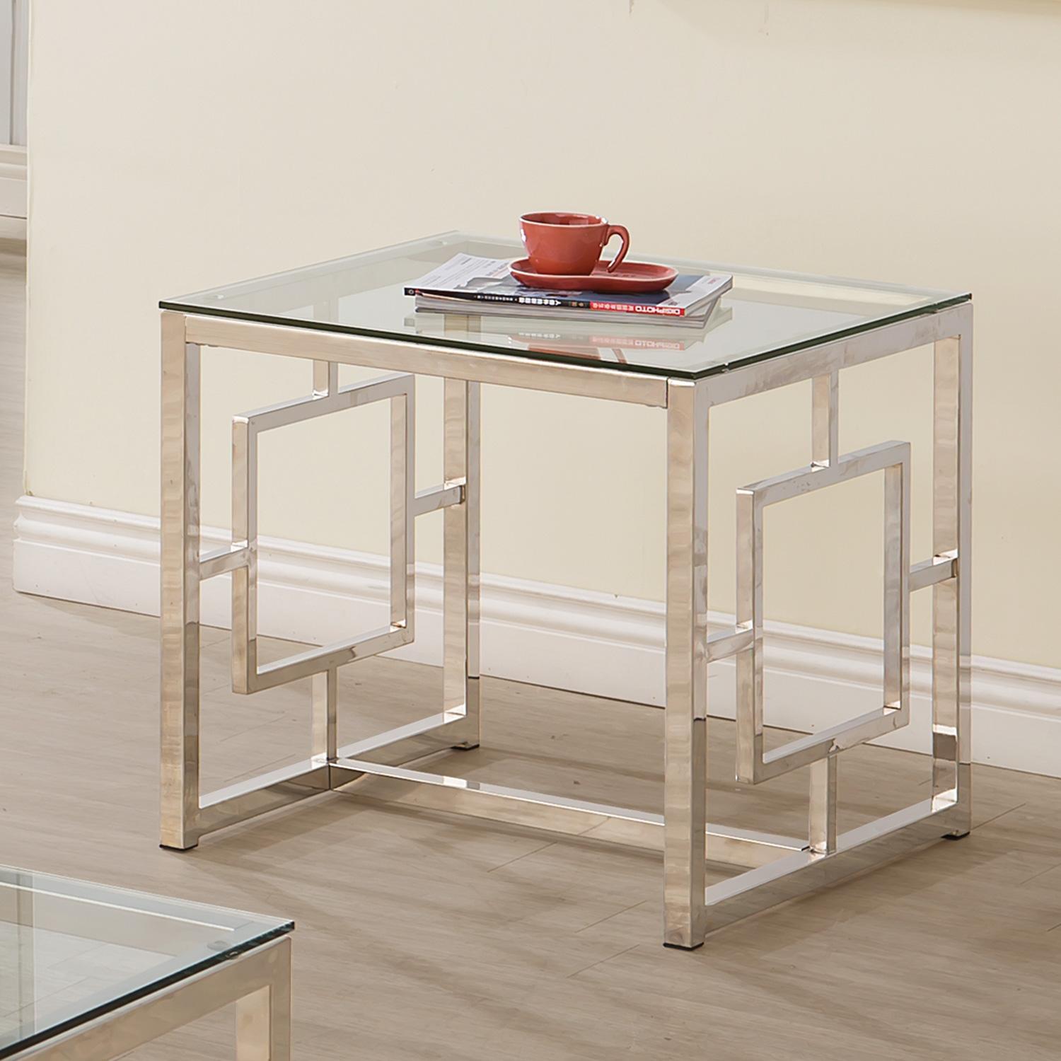 Coaster Furniture Merced 703737 Square Glass Top Side End Table - Nickel - Image 2