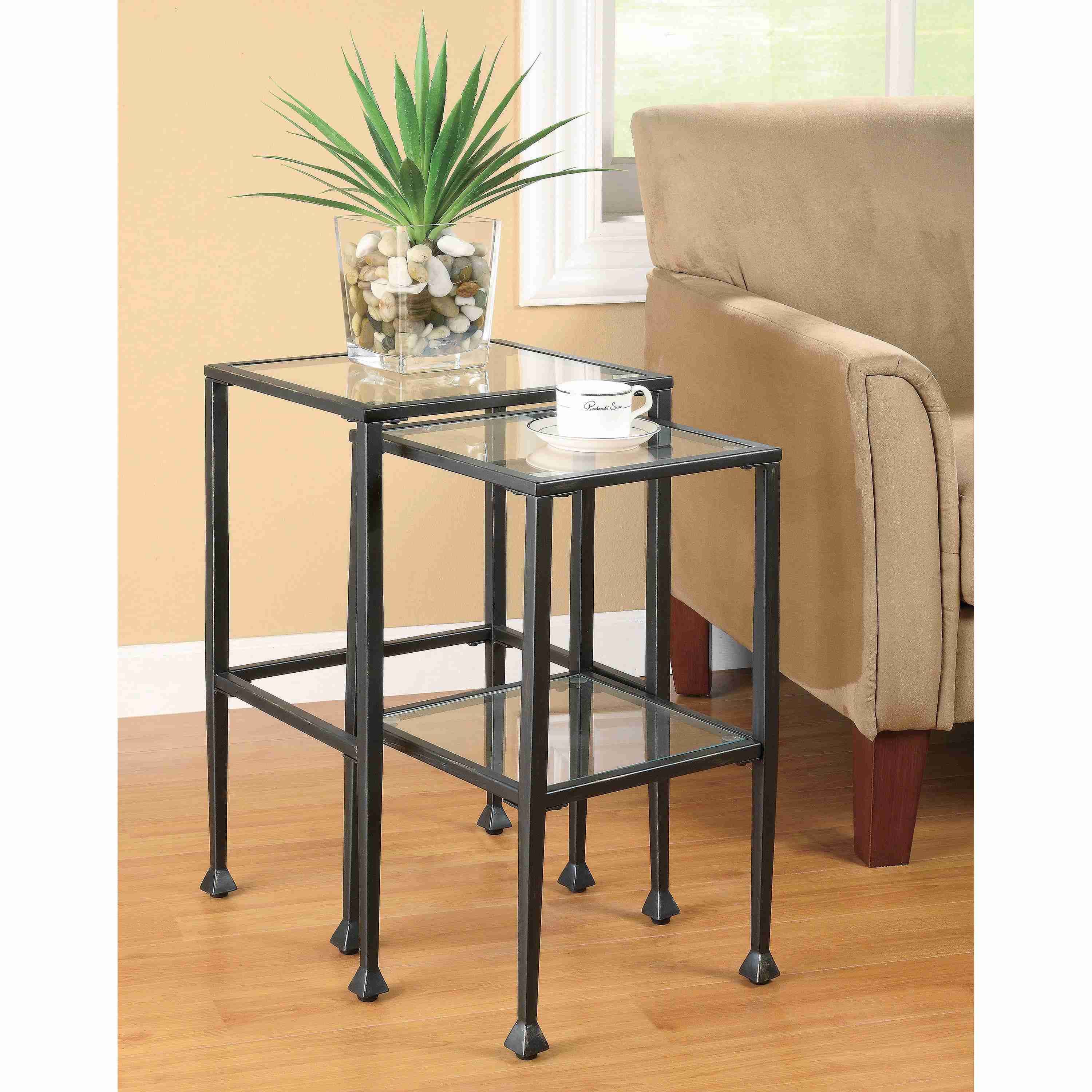 Coaster Furniture Leilani 901073 2-piece Glass Top Nesting Table Set - Black - Image 1