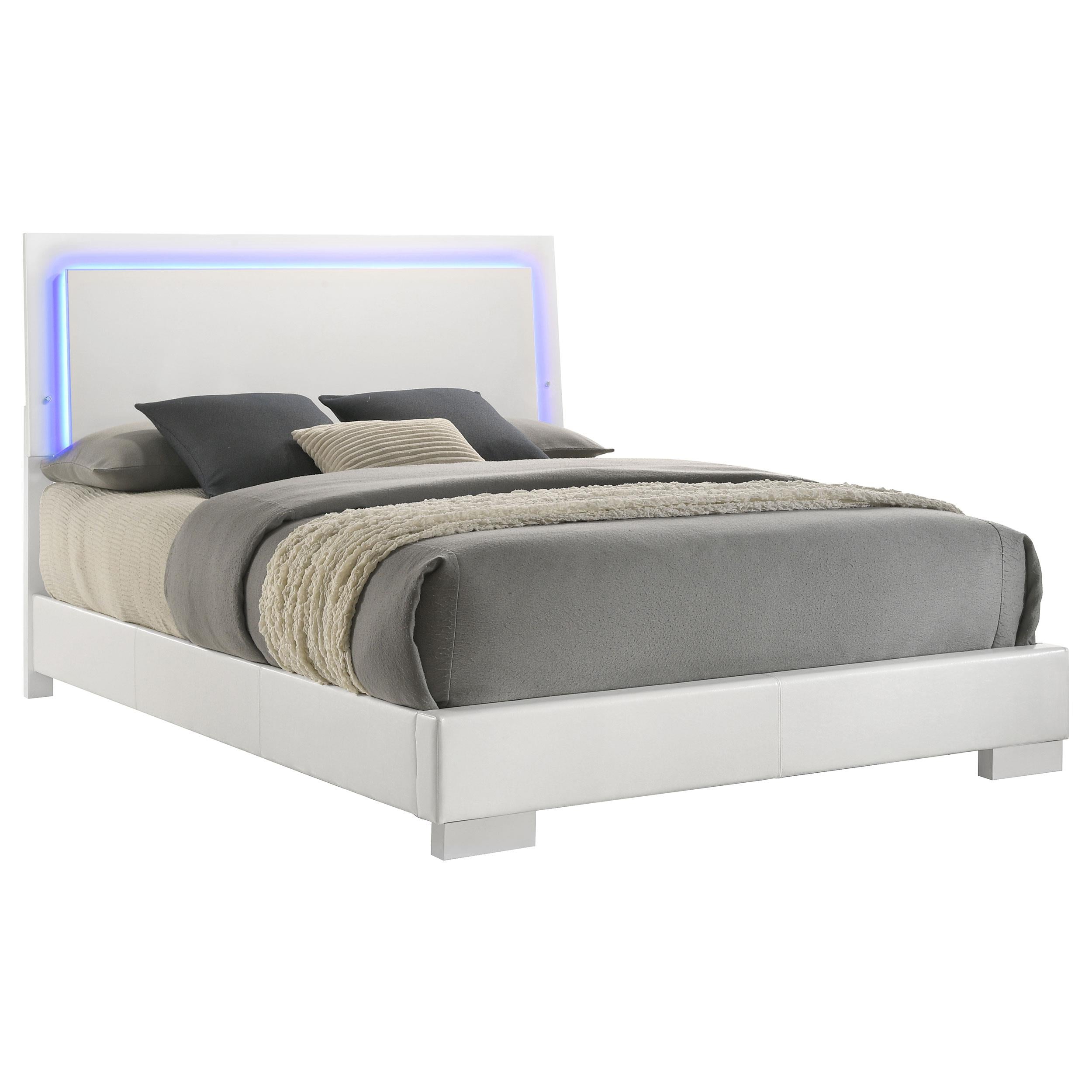 Coaster Furniture Felicity 203500Q Wood Queen LED Panel Bed - White High Gloss - Image 2
