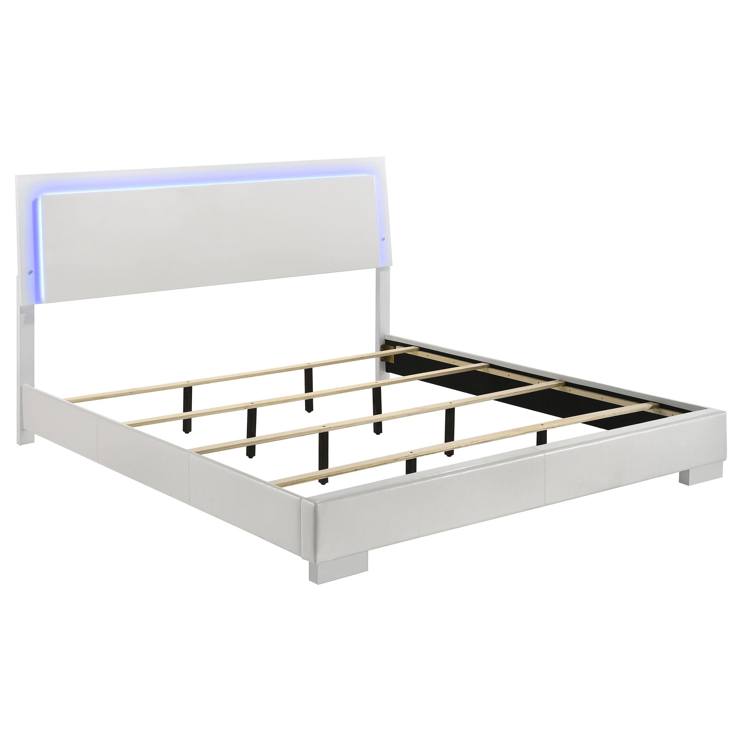 Coaster Furniture Felicity 203500KE Wood Eastern King LED Panel Bed - White High Gloss - Image 1