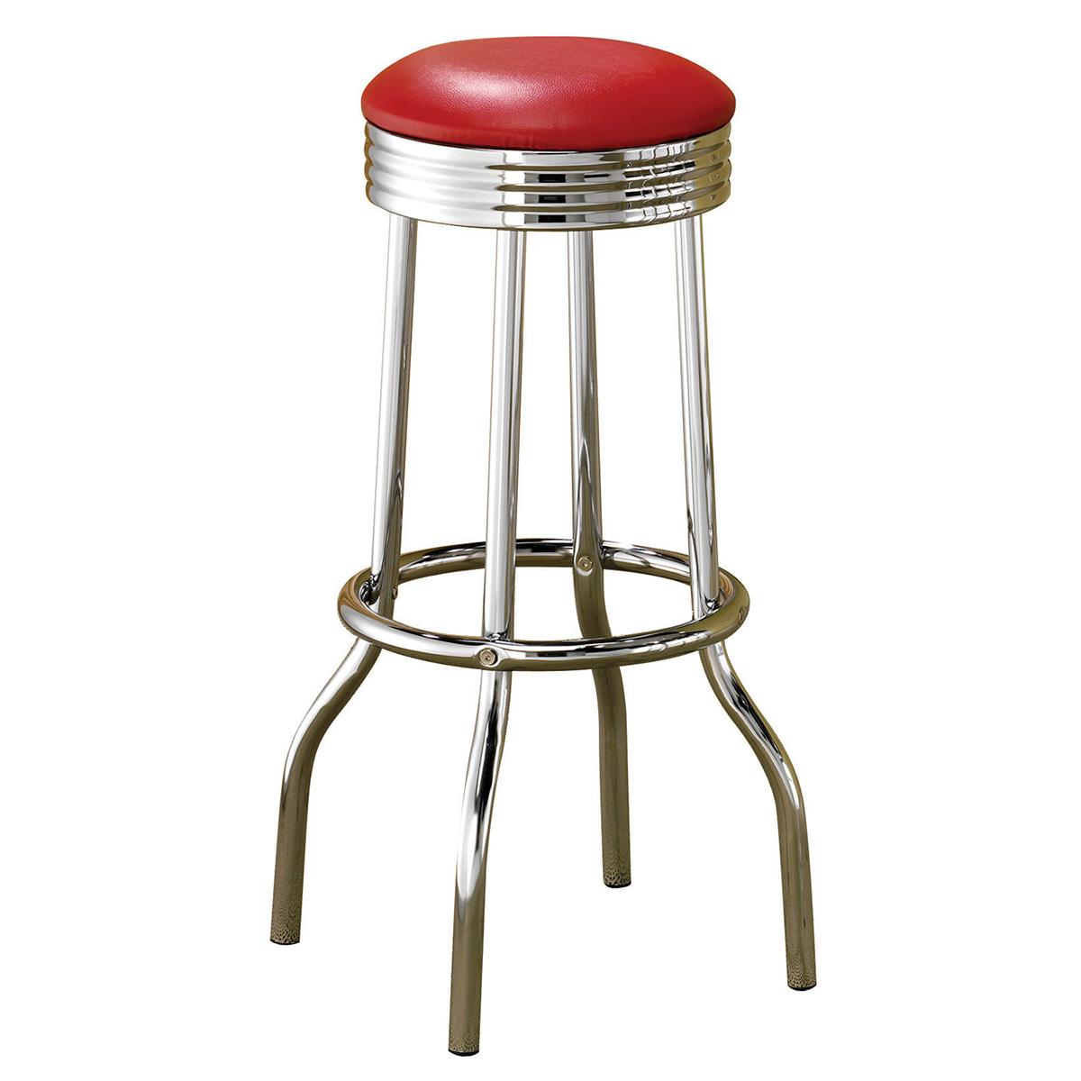 Coaster Furniture Retro 2299R Upholstered Metal Swivel Bar Stool - Red (Set of 2) - Image 1