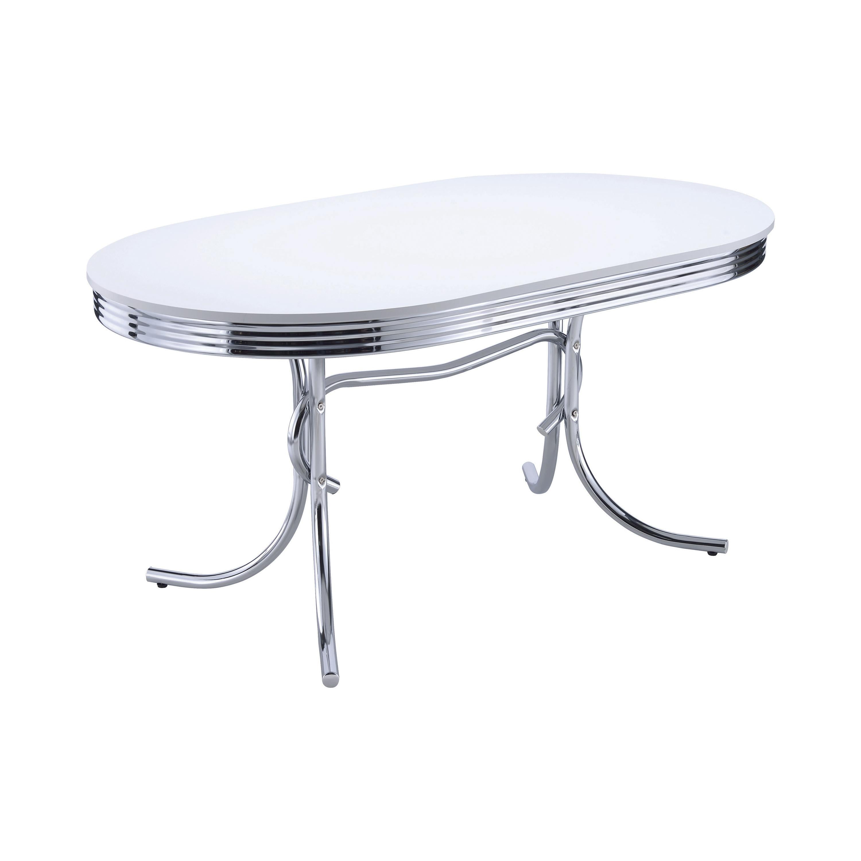 Coaster Furniture Retro 2065 Oval 60-inch Wood Top Dining Table - White and Chrome - Image 1