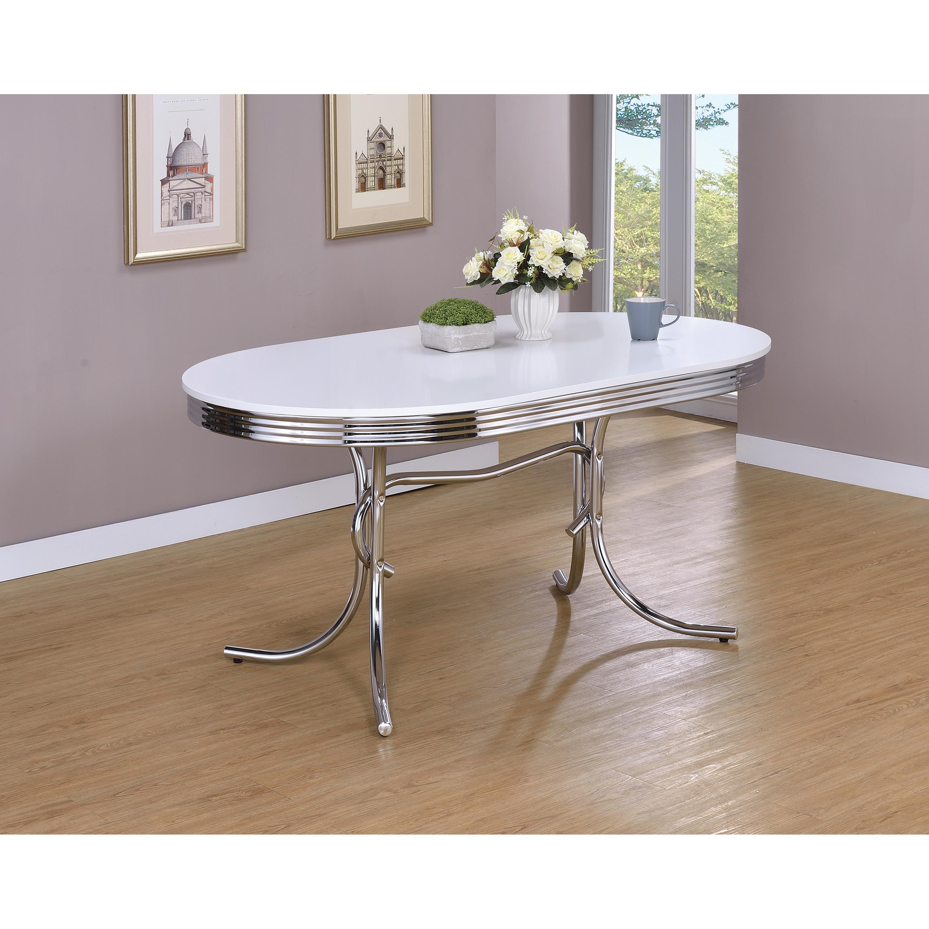 Coaster Furniture Retro 2065 Oval 60-inch Wood Top Dining Table - White and Chrome - Image 3