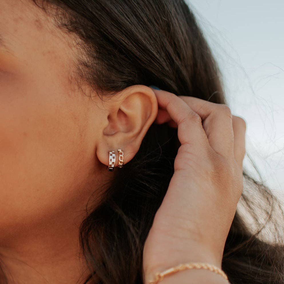 Brown & White Checkered Hoops - Image 2