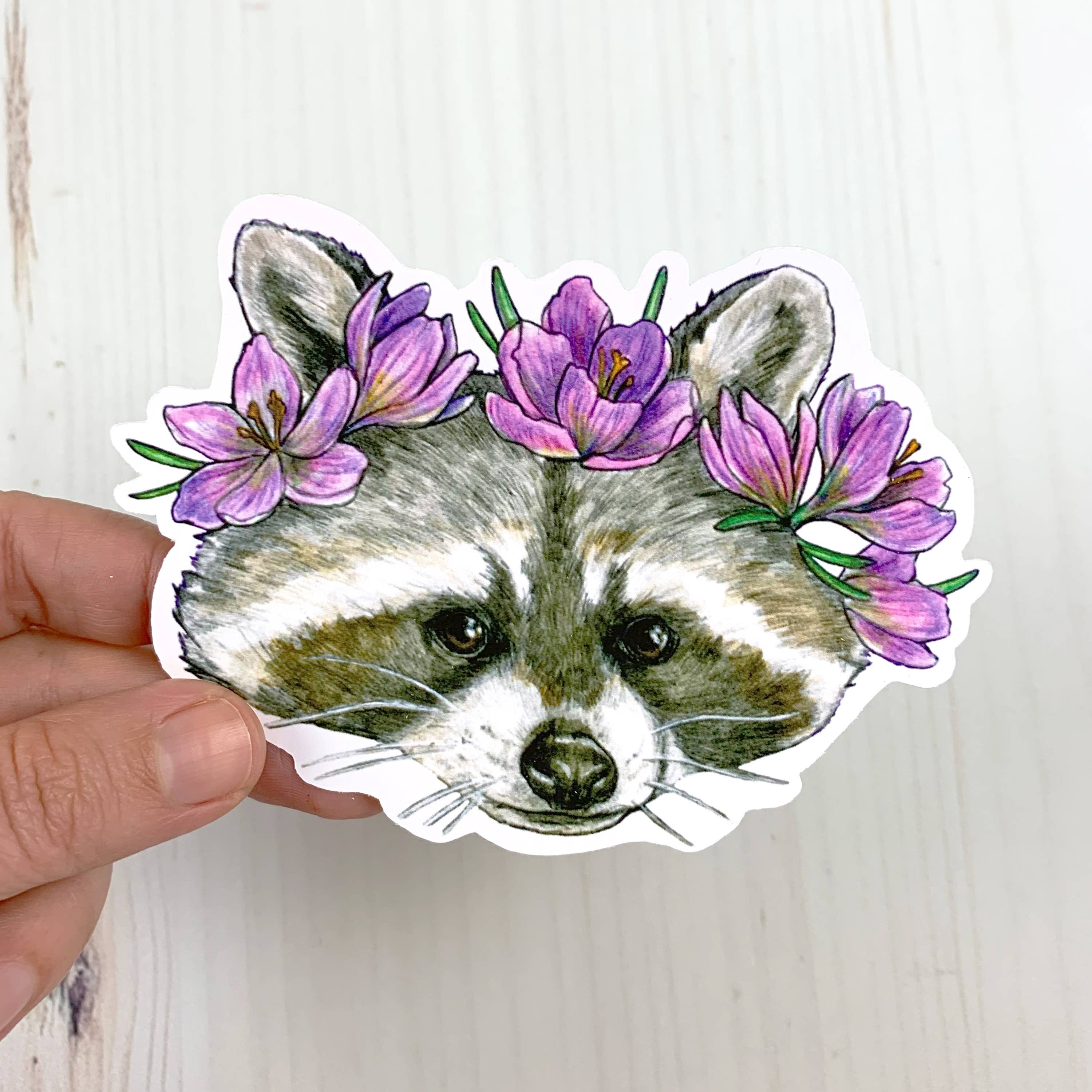 Raccoon with Floral Crown Vinyl Sticker - Image 3