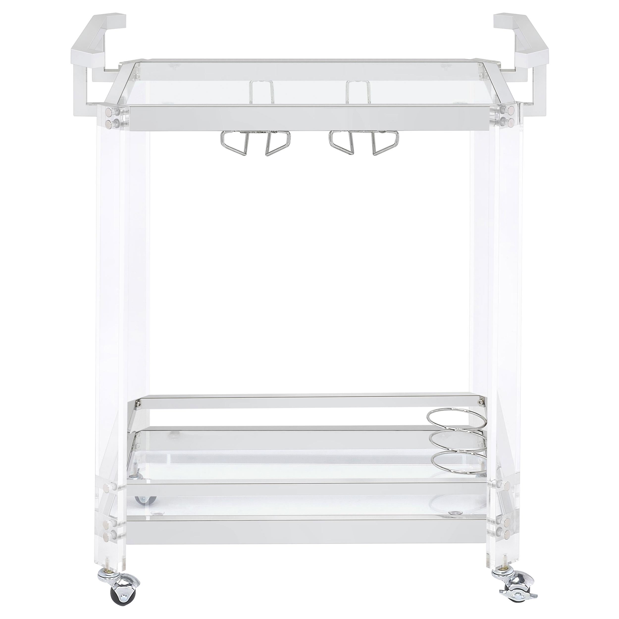 Coaster Furniture Jefferson 902589 2-tier Glass Shelf Acrylic Bar Cart - Chrome - Image 3