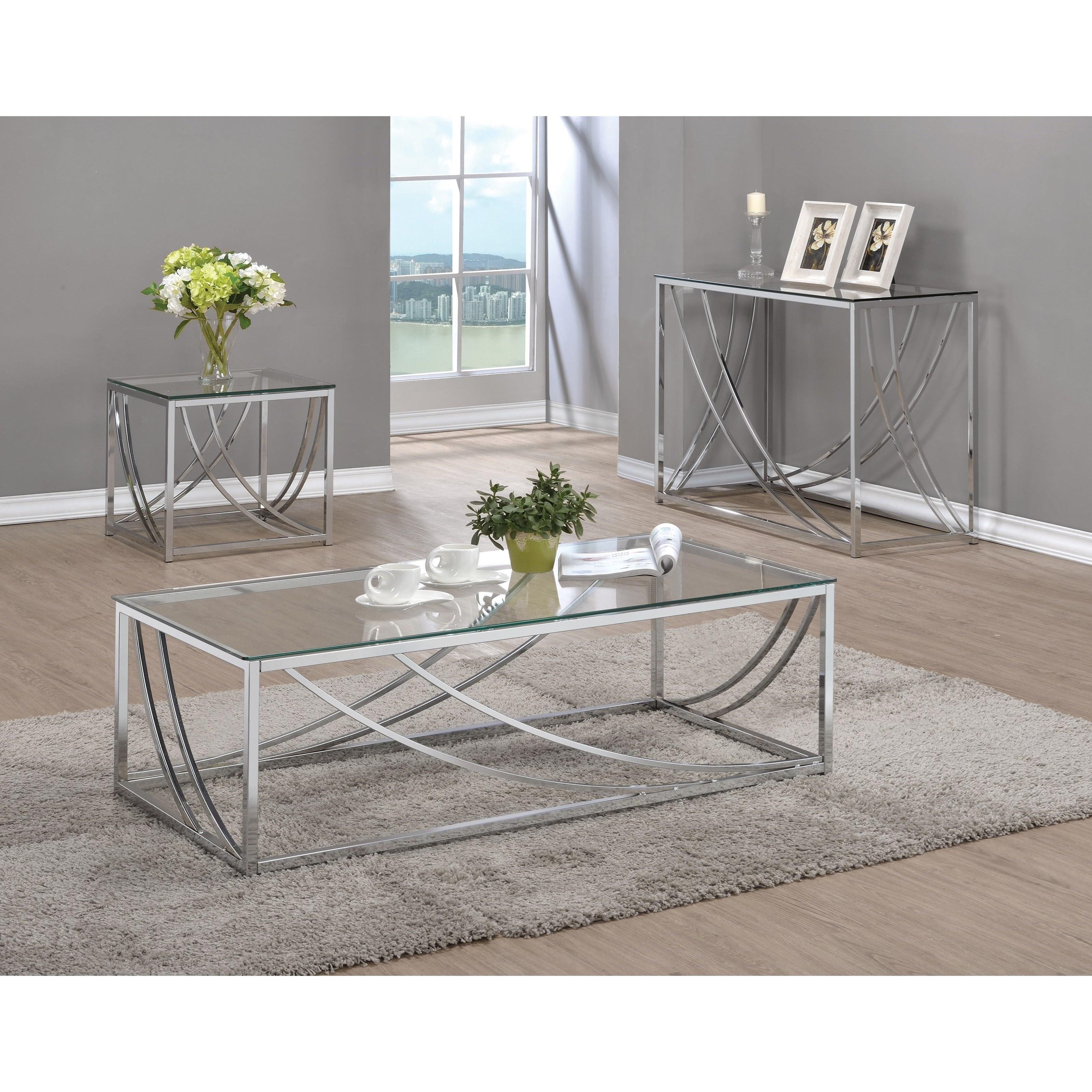 Coaster Furniture Lille 720498 Rectangular Glass Top Coffee Table - Chrome - Image 3