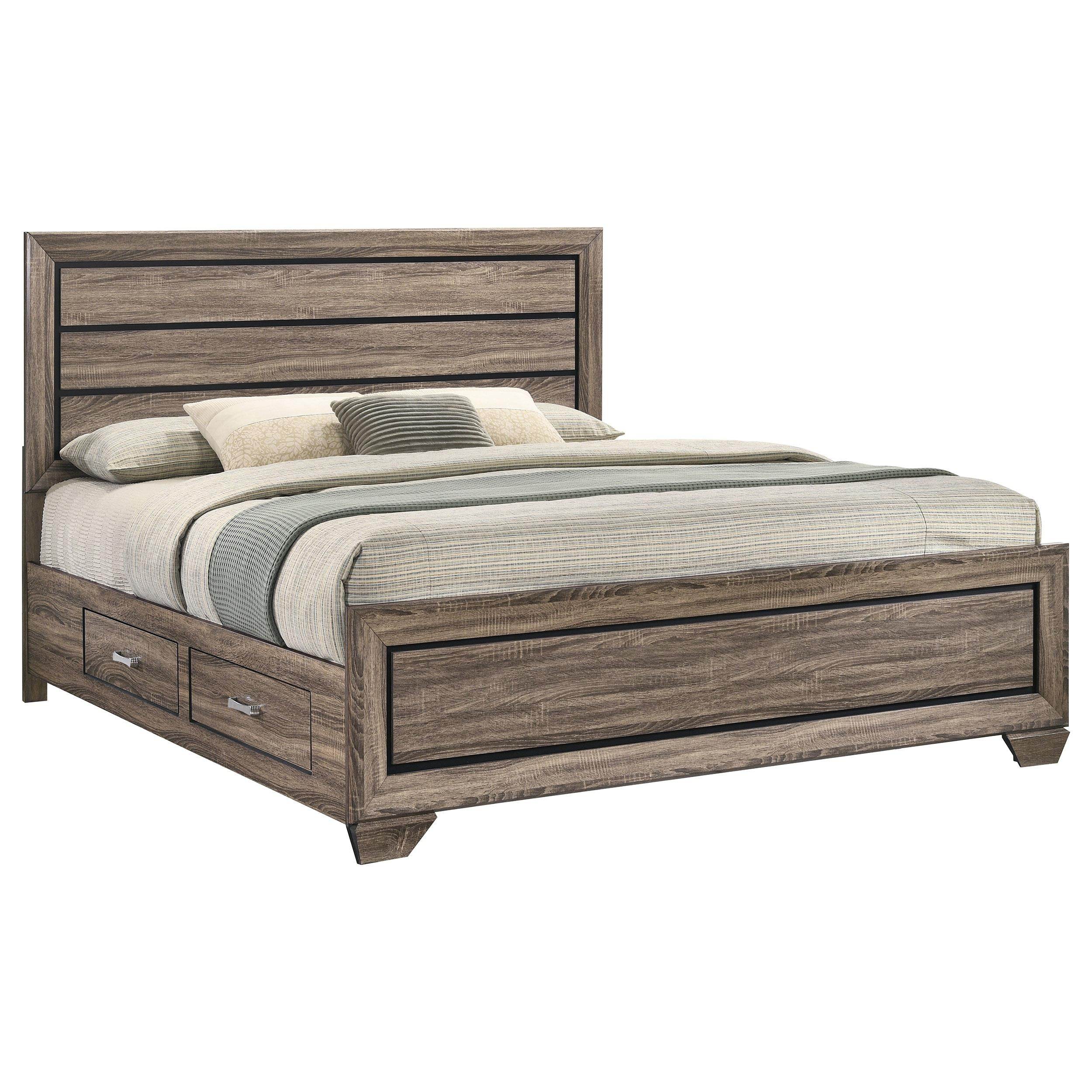 Coaster Furniture Kauffman 204190KE Wood Eastern King Storage Panel Bed - Washed Taupe - Image 3