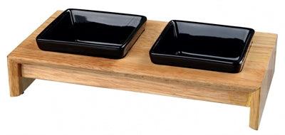 Trixie Ceramic Food Bowl with Wooden Stand, Black