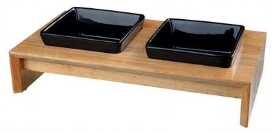Trixie Ceramic Food Bowl with Wooden Stand, Black - Image 2