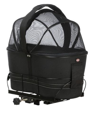 Trixie Rear Bicycle Basket, Black, with Cushion and Canopy – For small dogs up to 6 kg