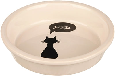 Trixie Ceramic Cat Food Bowl, White with Cat Silhouette