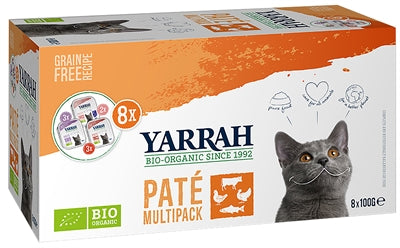 Yarrah Organic Multipack Pâté – Organic & Grain-Free Wet Food with Salmon, Turkey & Beef (8x100g)