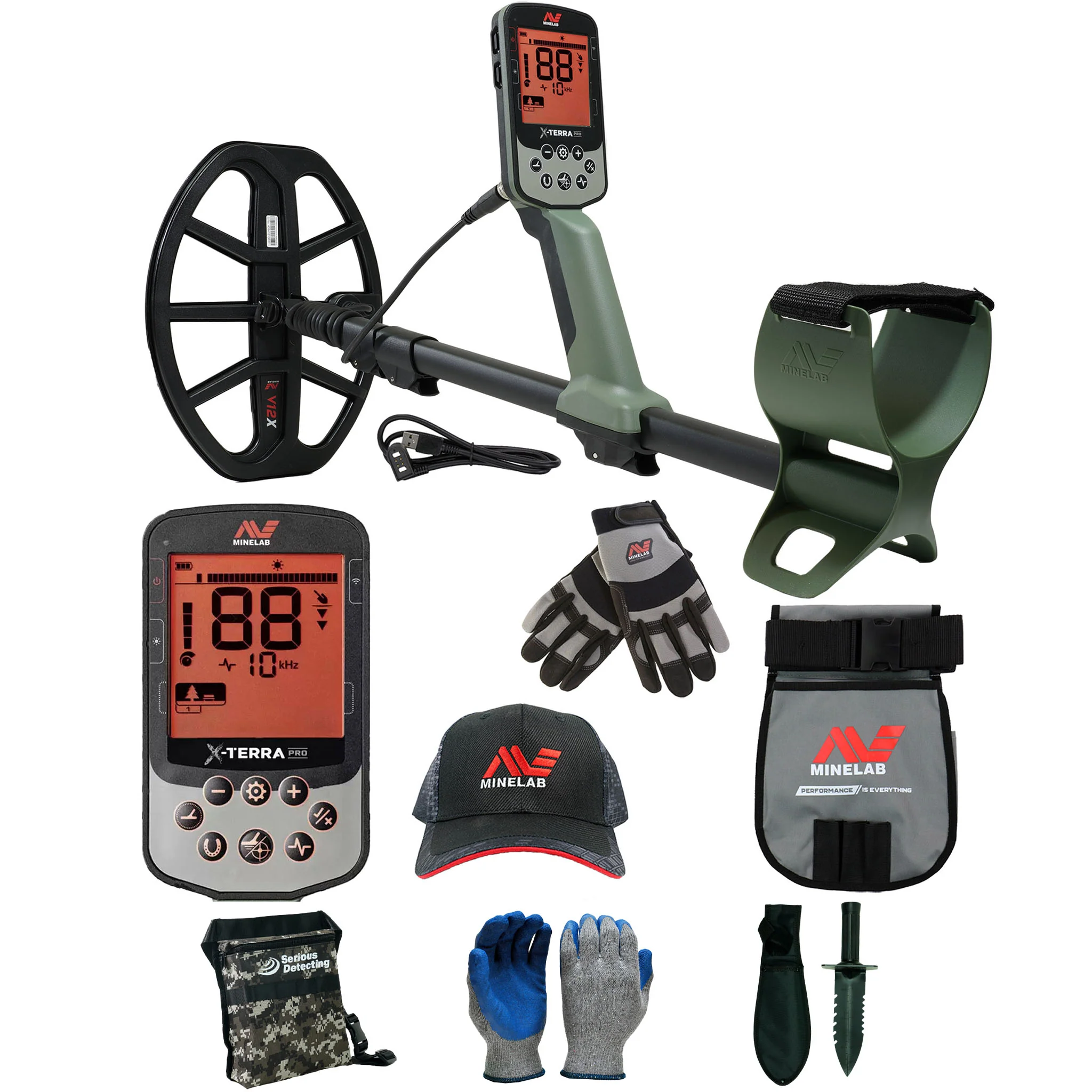 Minelab X-TERRA PRO Metal Detector Bundle with Pouch, Hat, and Gloves