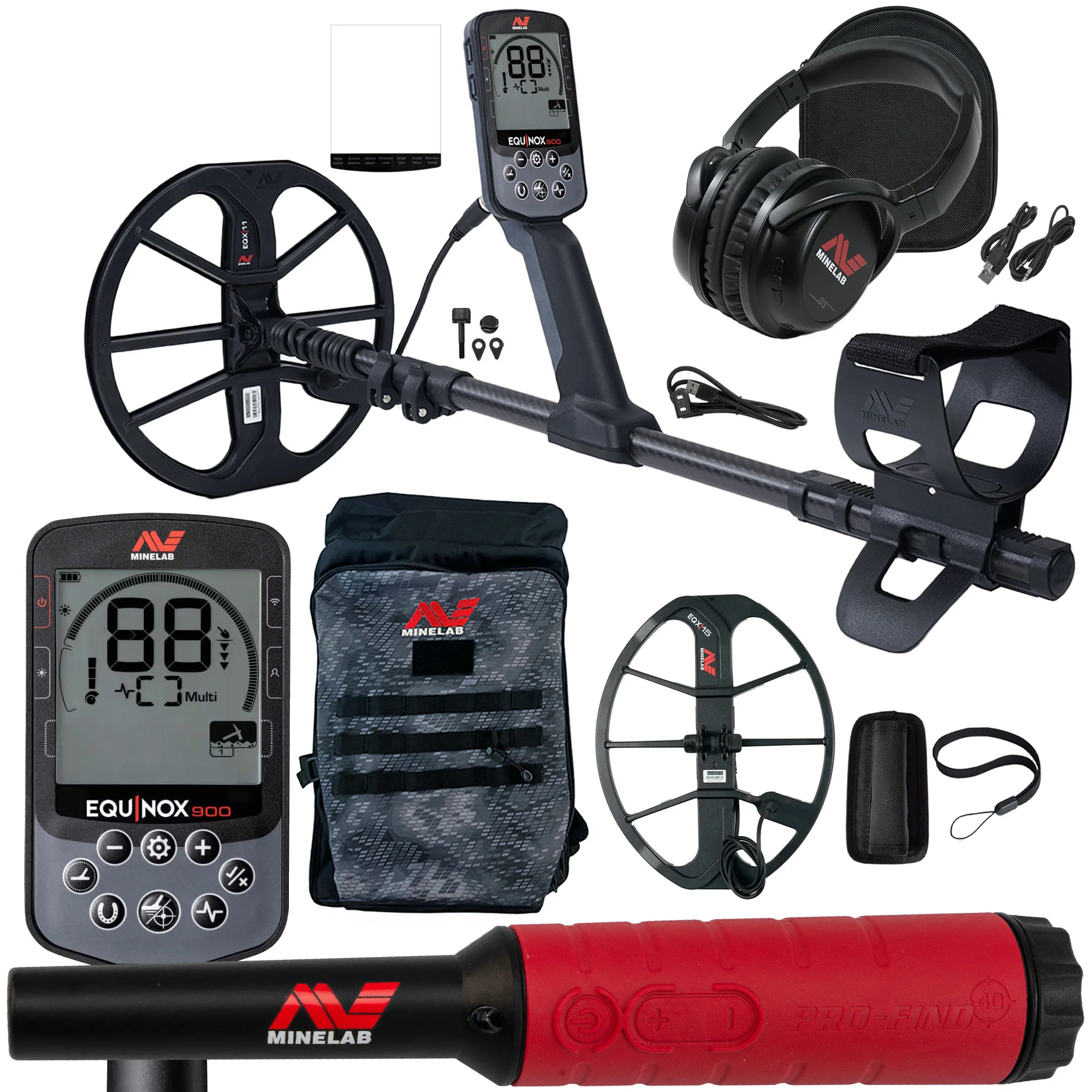 Minelab EQUINOX 900 Multi-IQ Metal Detector with EQX 15 Coil,  PRO-FIND 40 Pinpointer, and Backpack - Image 1