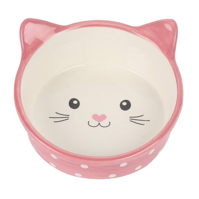 Happy Pet Cat Food Bowl Polka Pink/Cream