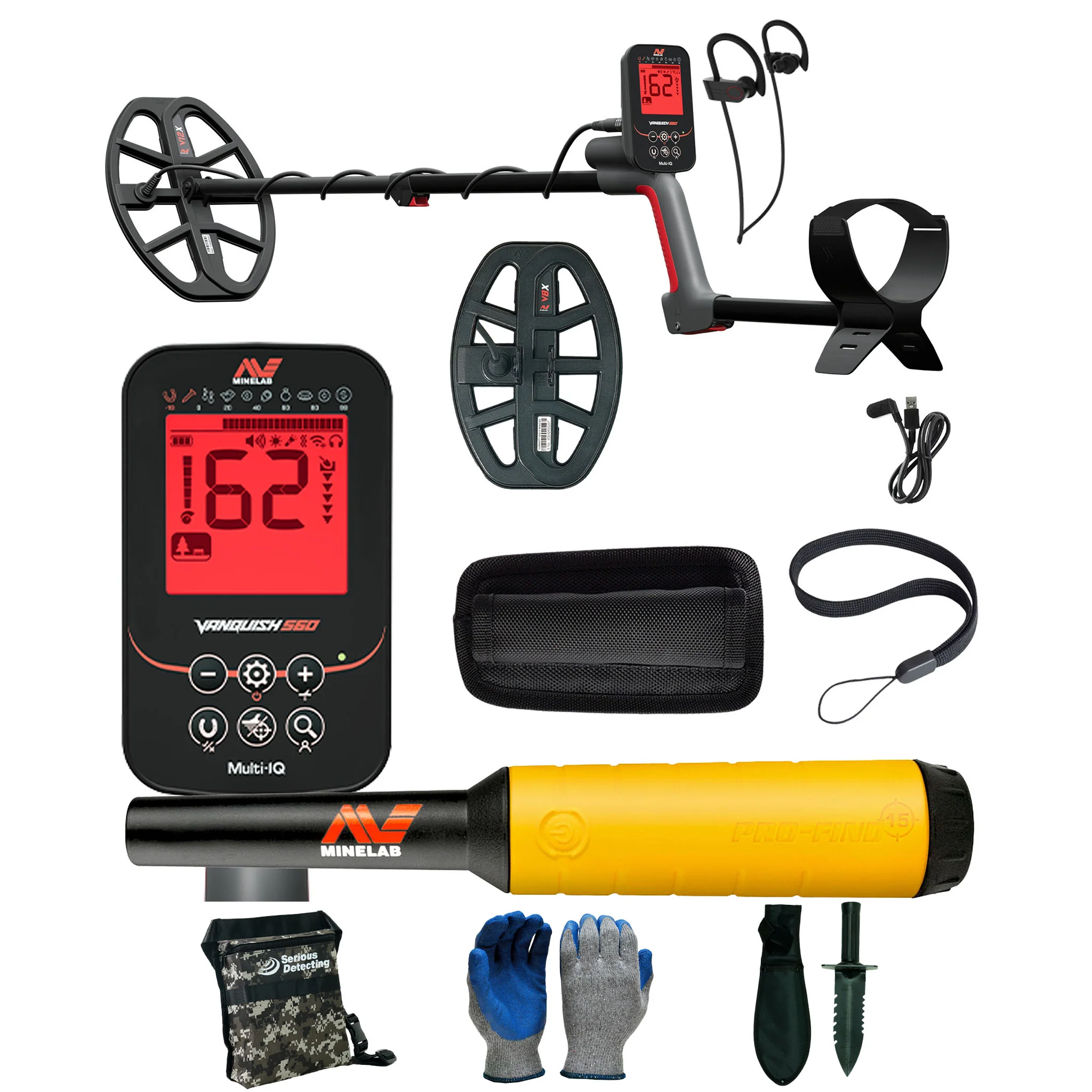 Minelab VANQUISH 560 Pro Pack Waterproof Multi-Frequency Metal Detector with V12x Coil, V8x Coil, and PRO-FIND 15 Pinpointer - Image 1