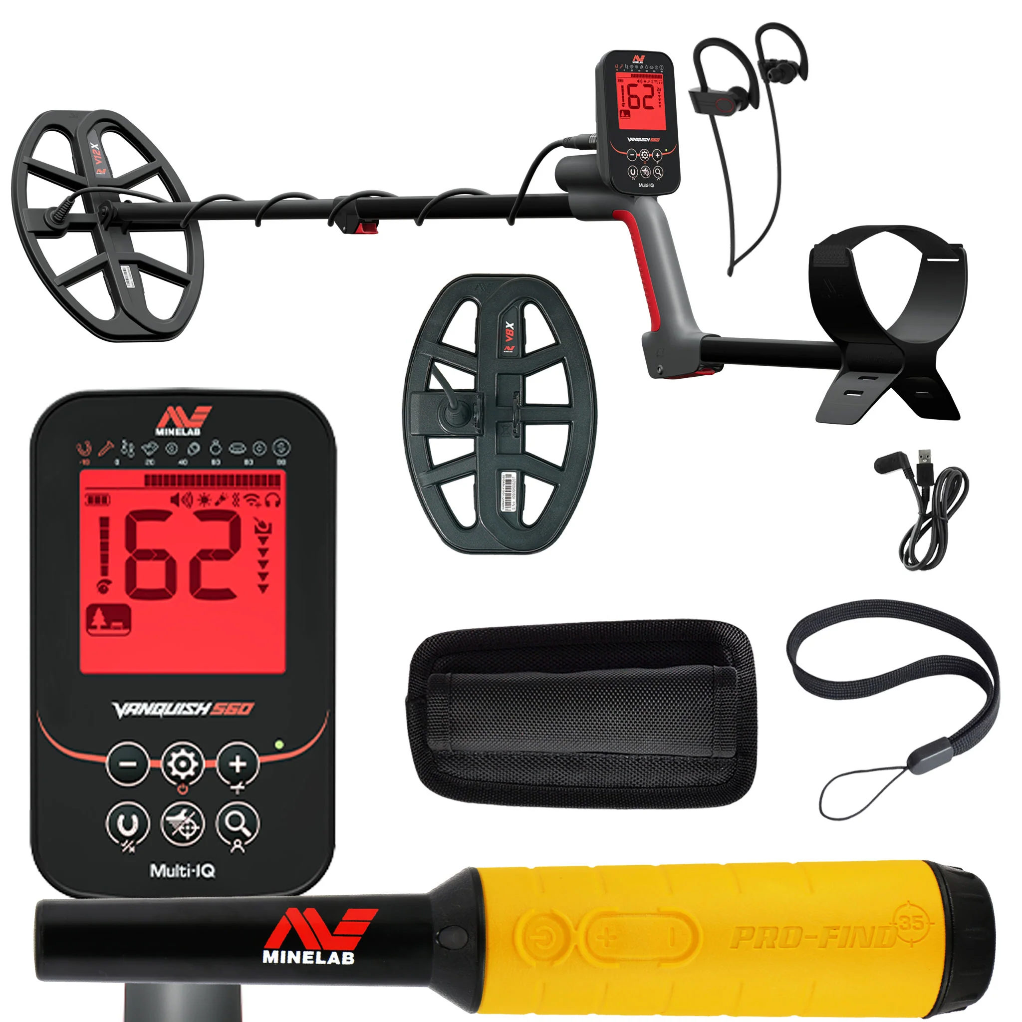 Minelab VANQUISH 560 Pro Pack Waterproof Multi-Frequency Metal Detector with V12x Coil, V8x Coil, and PRO-FIND 35 Pinpointer - Image 2