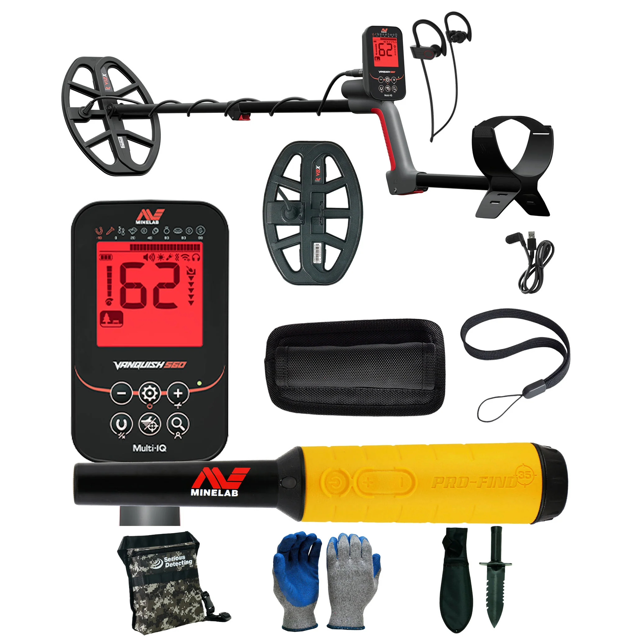 Minelab VANQUISH 560 Pro Pack Waterproof Multi-Frequency Metal Detector with V12x Coil, V8x Coil, and PRO-FIND 35 Pinpointer - Image 1
