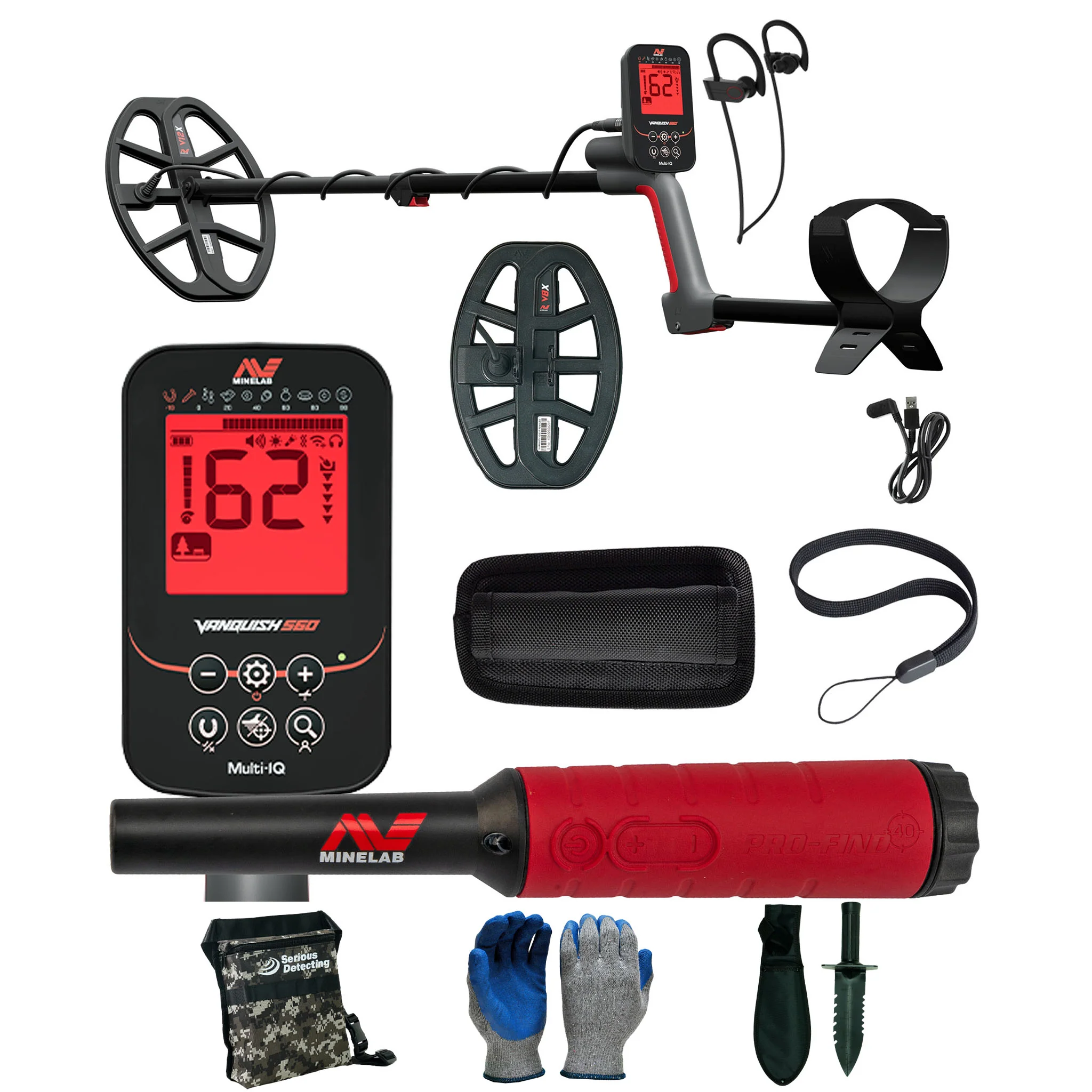 Minelab VANQUISH 560 Pro Pack Waterproof Multi-Frequency Metal Detector with V12x Coil, V8x Coil, and PRO-FIND 40 Pinpointer - Image 1