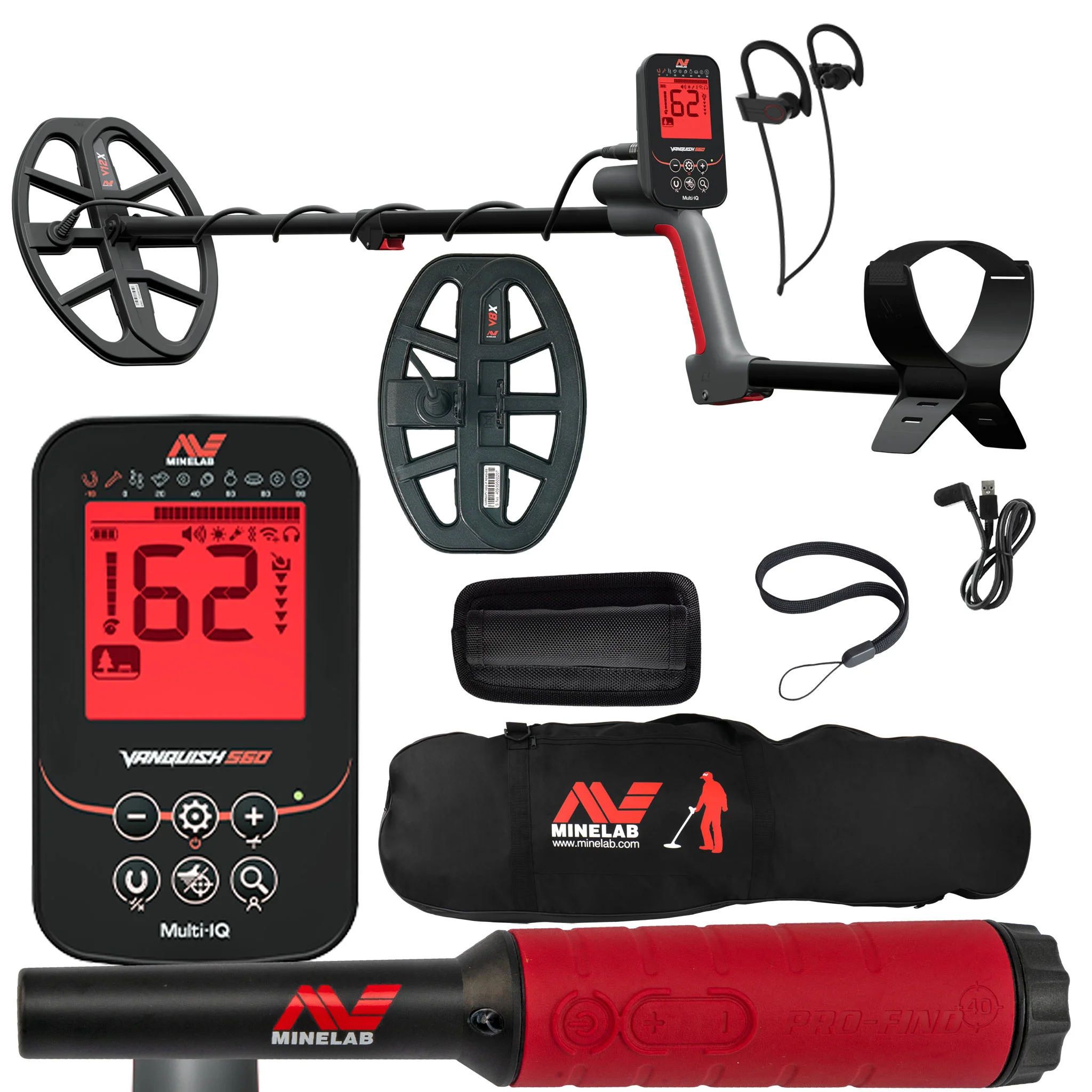 Minelab VANQUISH 560 Pro Pack Waterproof Multi-Frequency Metal Detector with V12x Coil, V8x Coil, PRO-FIND 40 Pinpointer, and Carry Bag - Image 2