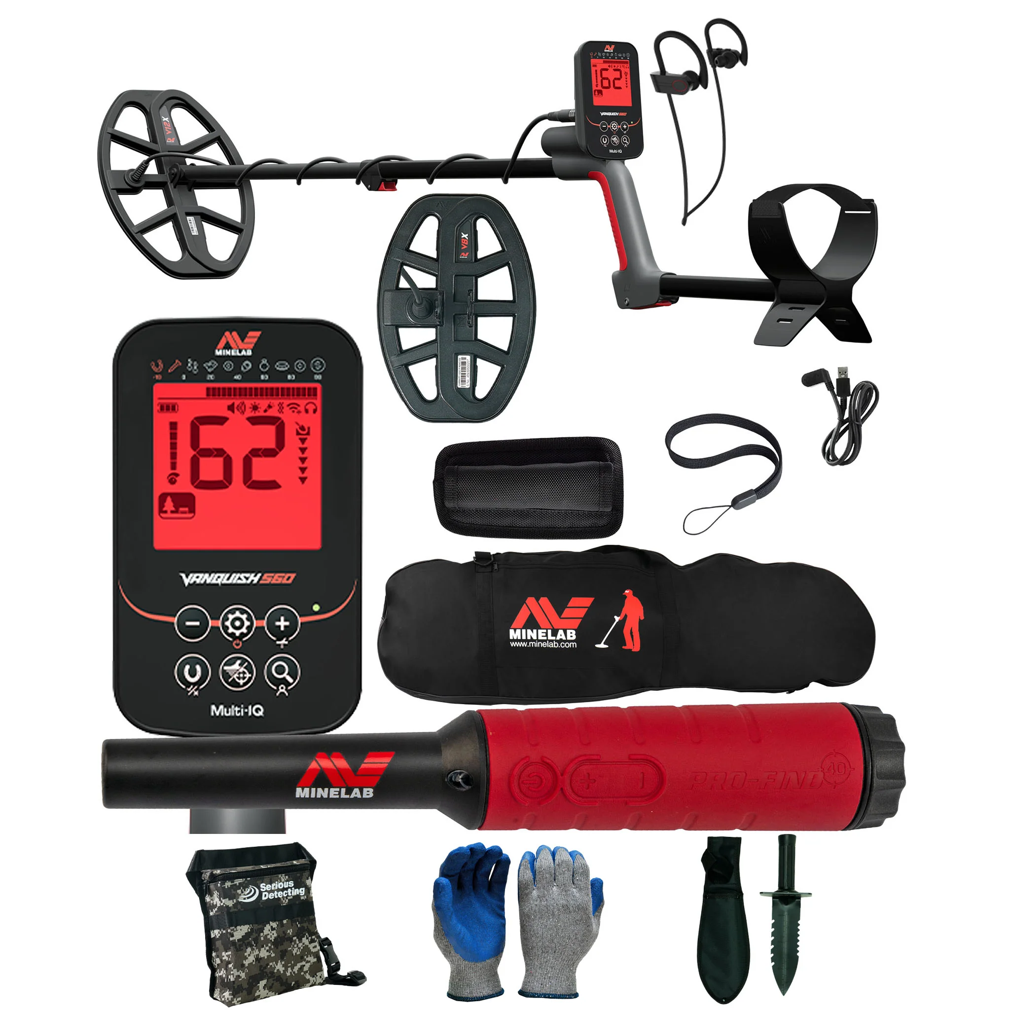 Minelab VANQUISH 560 Pro Pack Waterproof Multi-Frequency Metal Detector with V12x Coil, V8x Coil, PRO-FIND 40 Pinpointer, and Carry Bag - Image 1