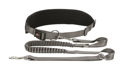 Trixie Belly Belt with Running Leash for Dogs – Gray – 75-120 cm – With Shock Absorber and Handle